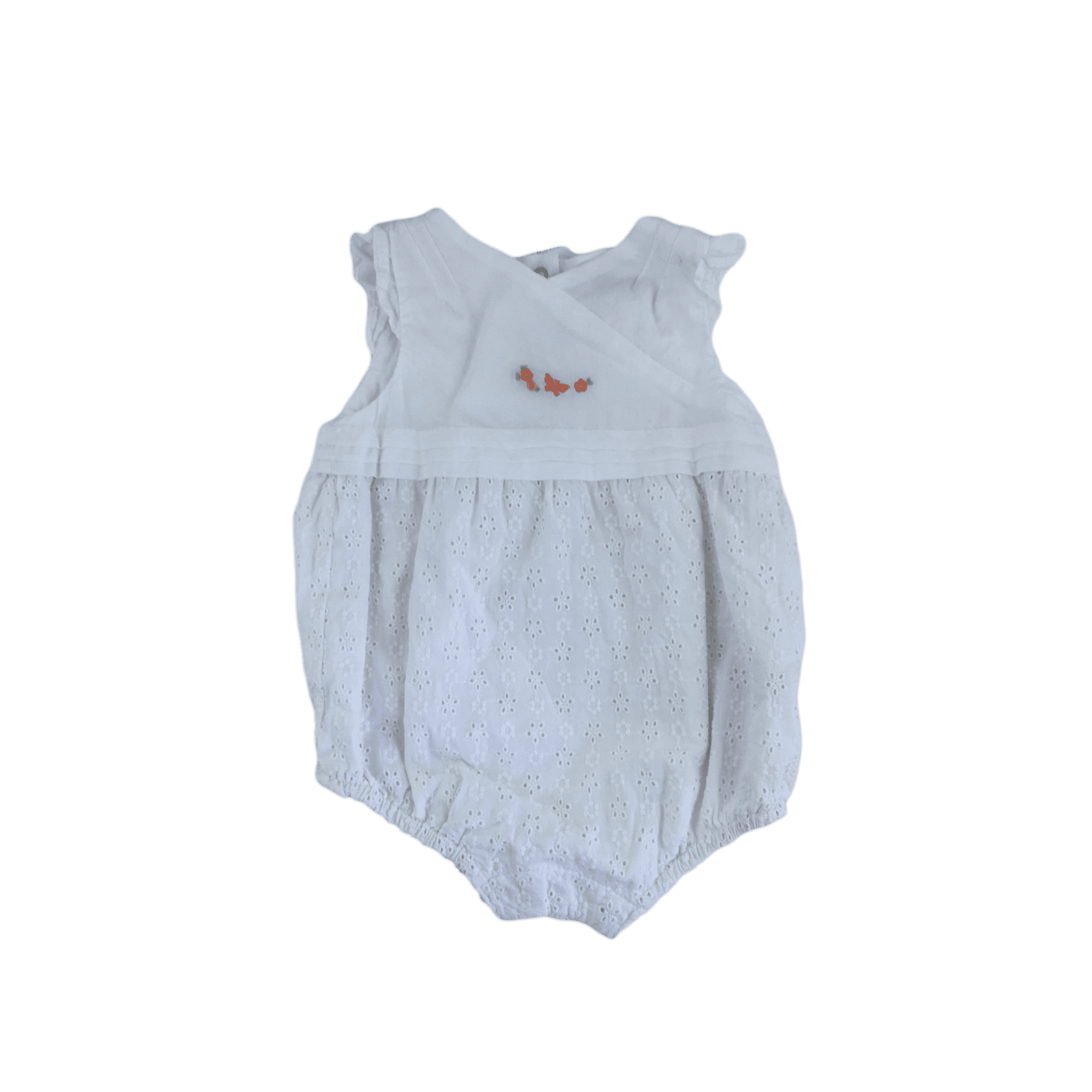 3M White Eyelet Cotton Romper - Mon Premier Major