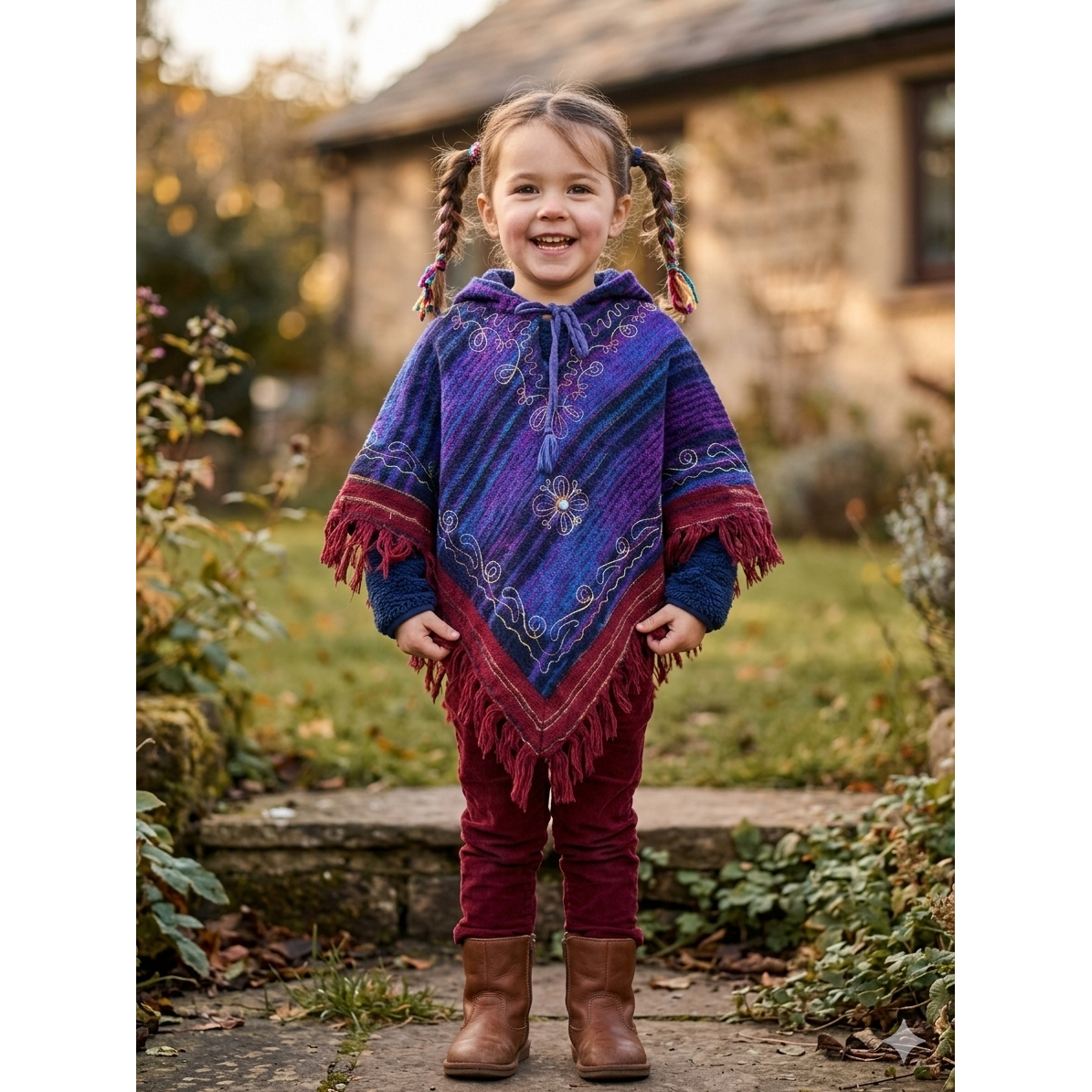 3-7 Multicoloured knitted wool poncho