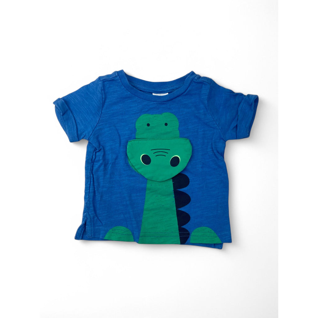 0-3M Blue & Green Dinosaur Flap Detail T Shirt - Teeny Weeny