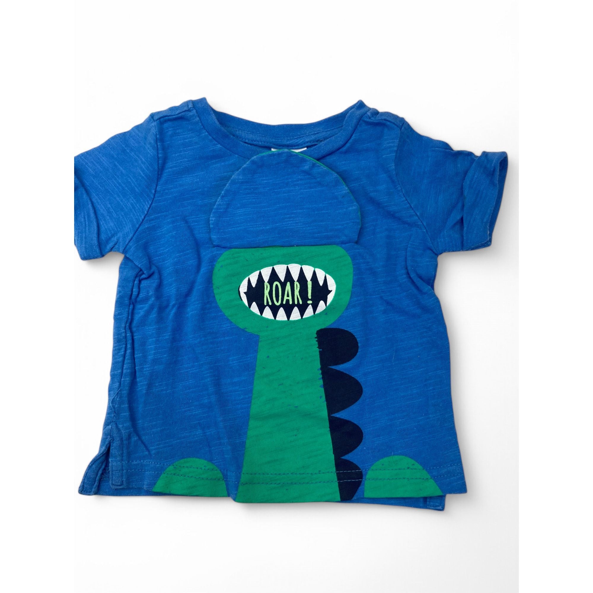 0-3M Blue & Green Dinosaur Flap Detail T Shirt - Teeny Weeny