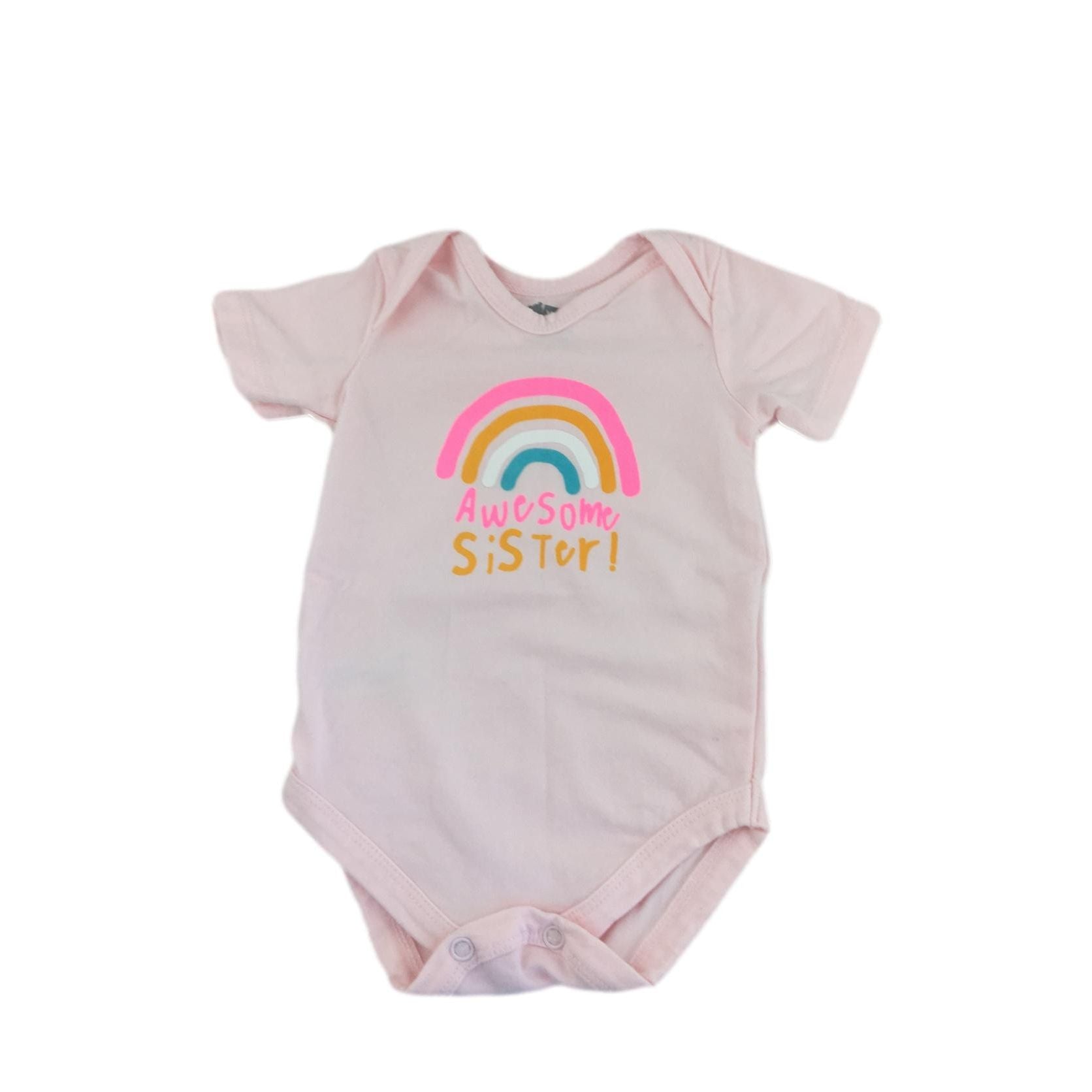 1-3M Pink Rainbow "Awesome Sister" Summer Bodysuit - Woolworths
