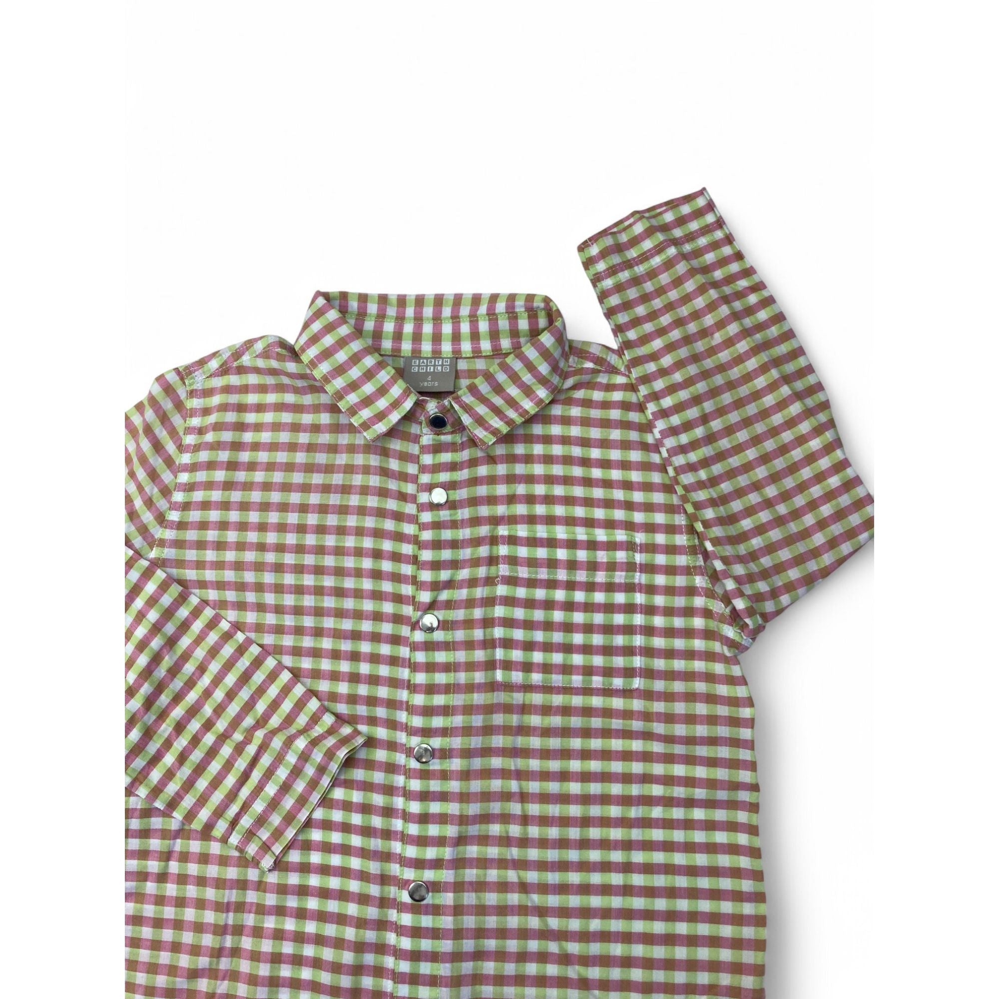 4Y Pink & Green Check Lightweight Shirt - Earthchild