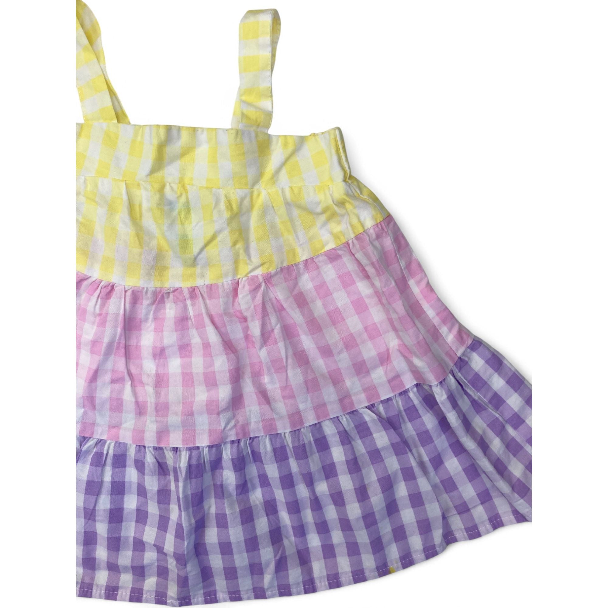 6-12M Pastel Gingham Strappy Tiered Dress - Ackermans