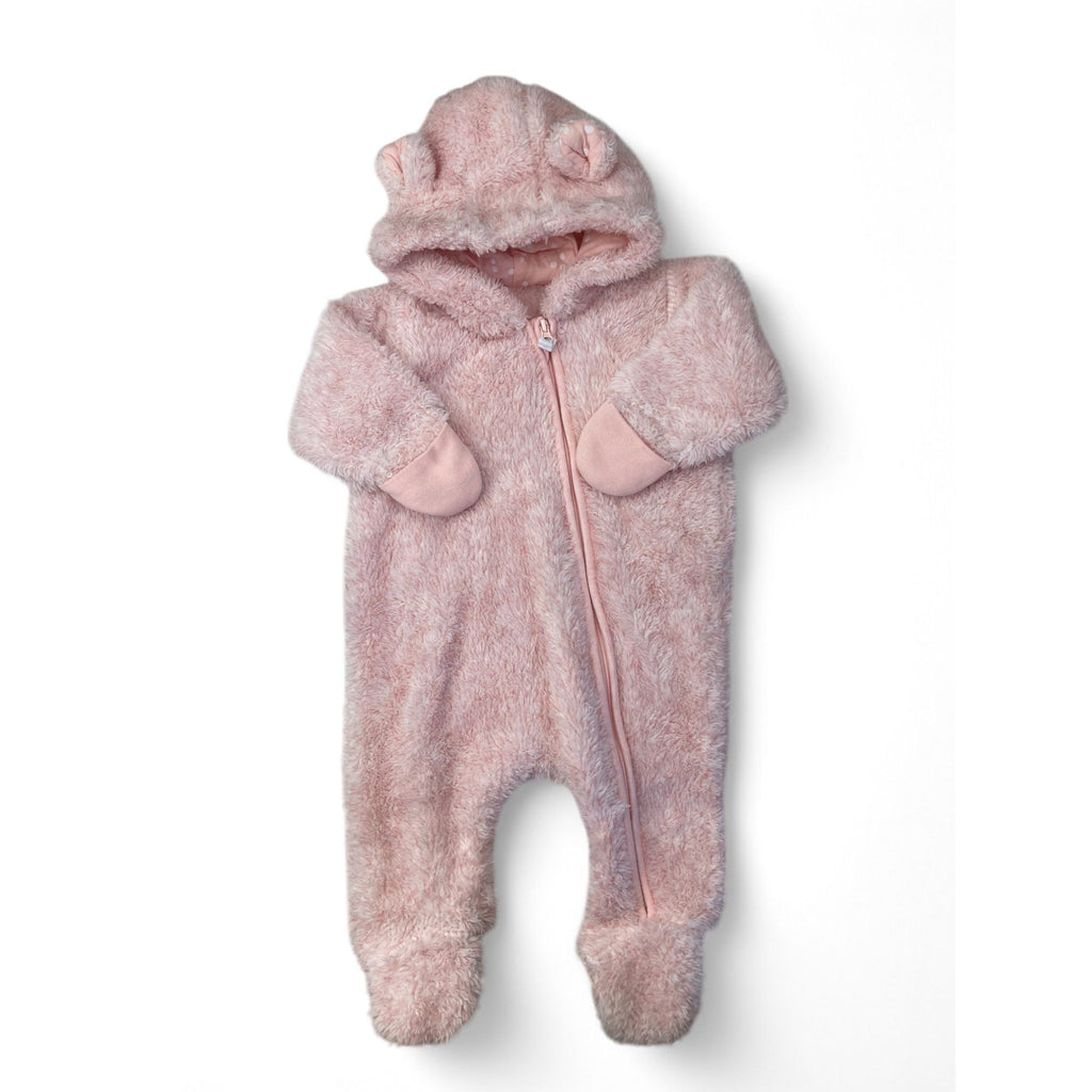 1-3M Light Pink Melange Fleece Zip Onesie - Woolworths