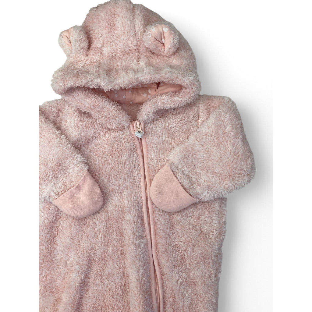 1-3M Light Pink Melange Fleece Zip Onesie - Woolworths