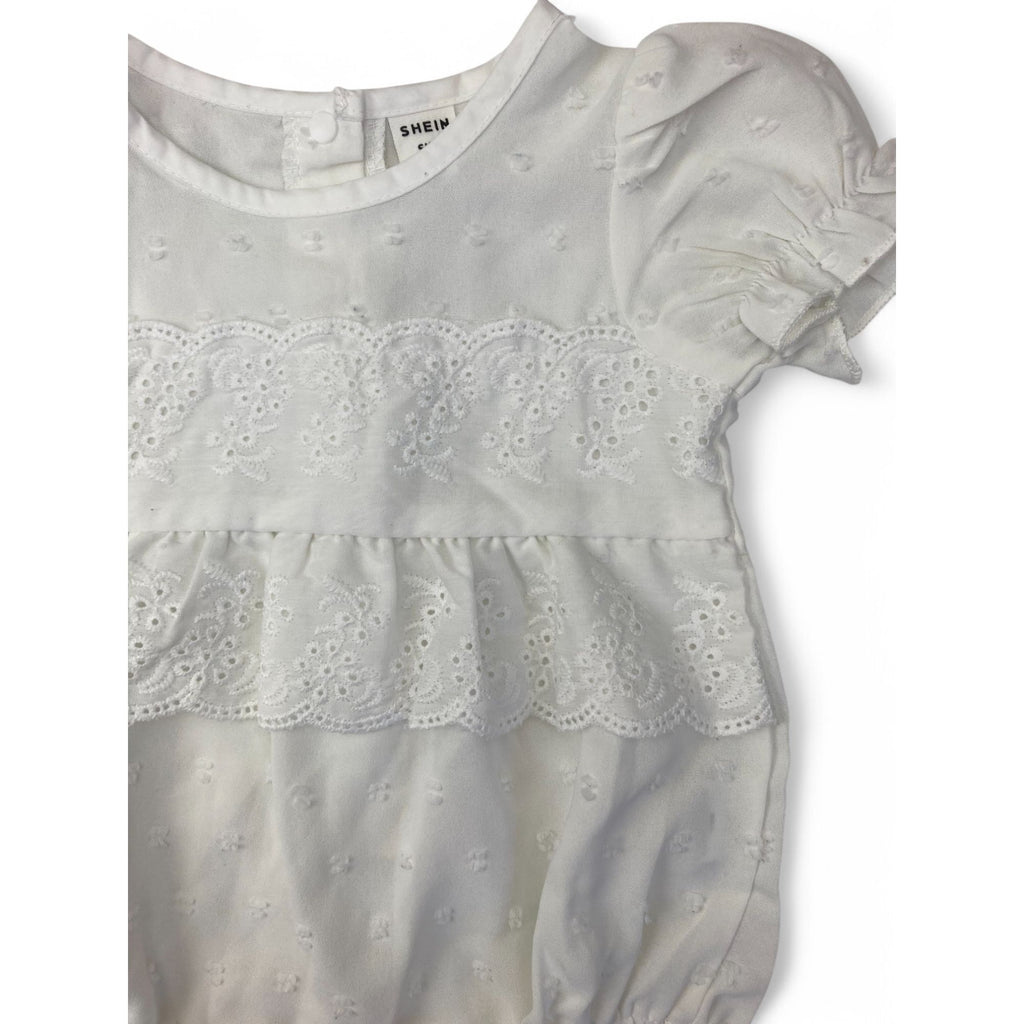 3-6M Cream Eyelet Pindot Romper - Shein