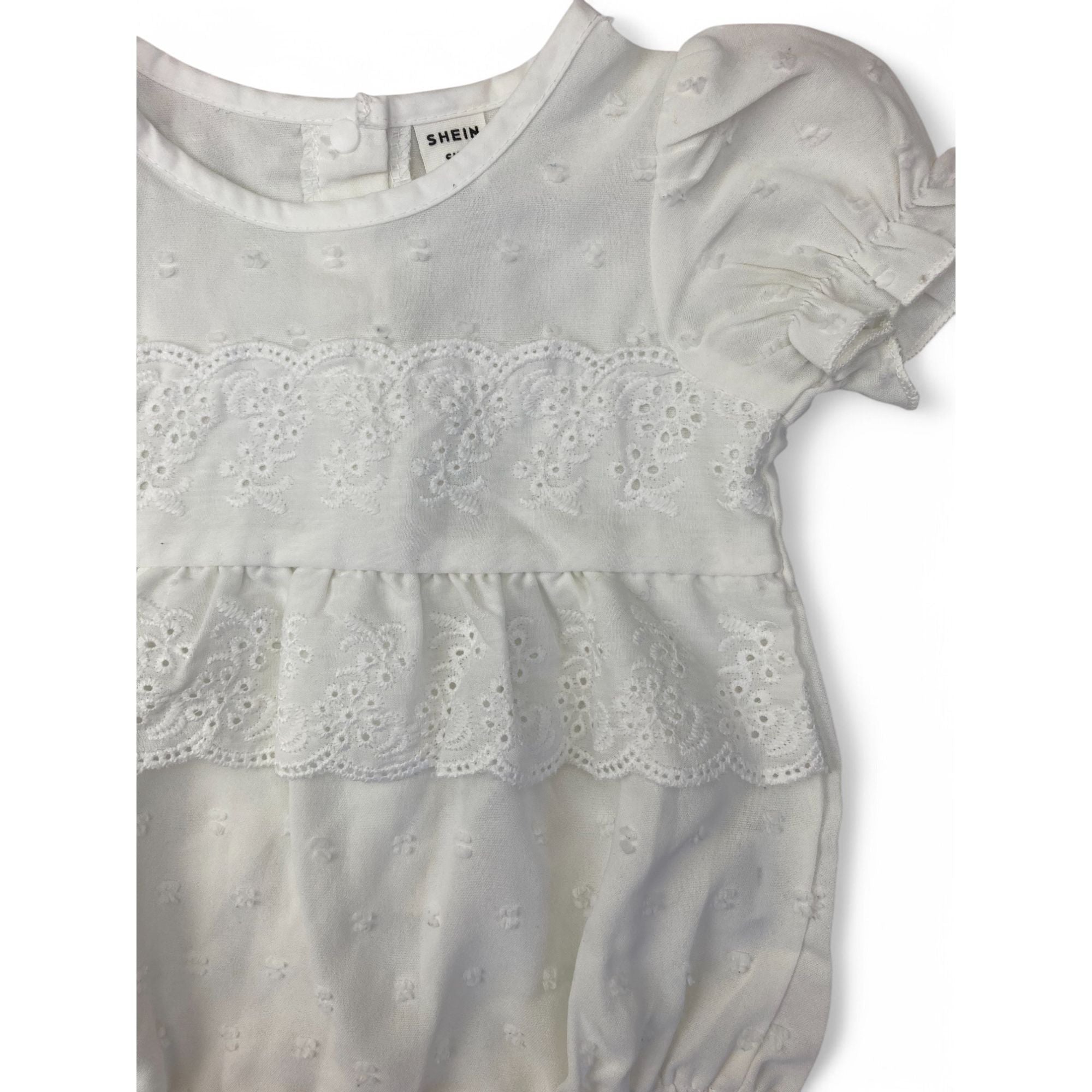 3-6M Cream Eyelet Pindot Romper - Shein
