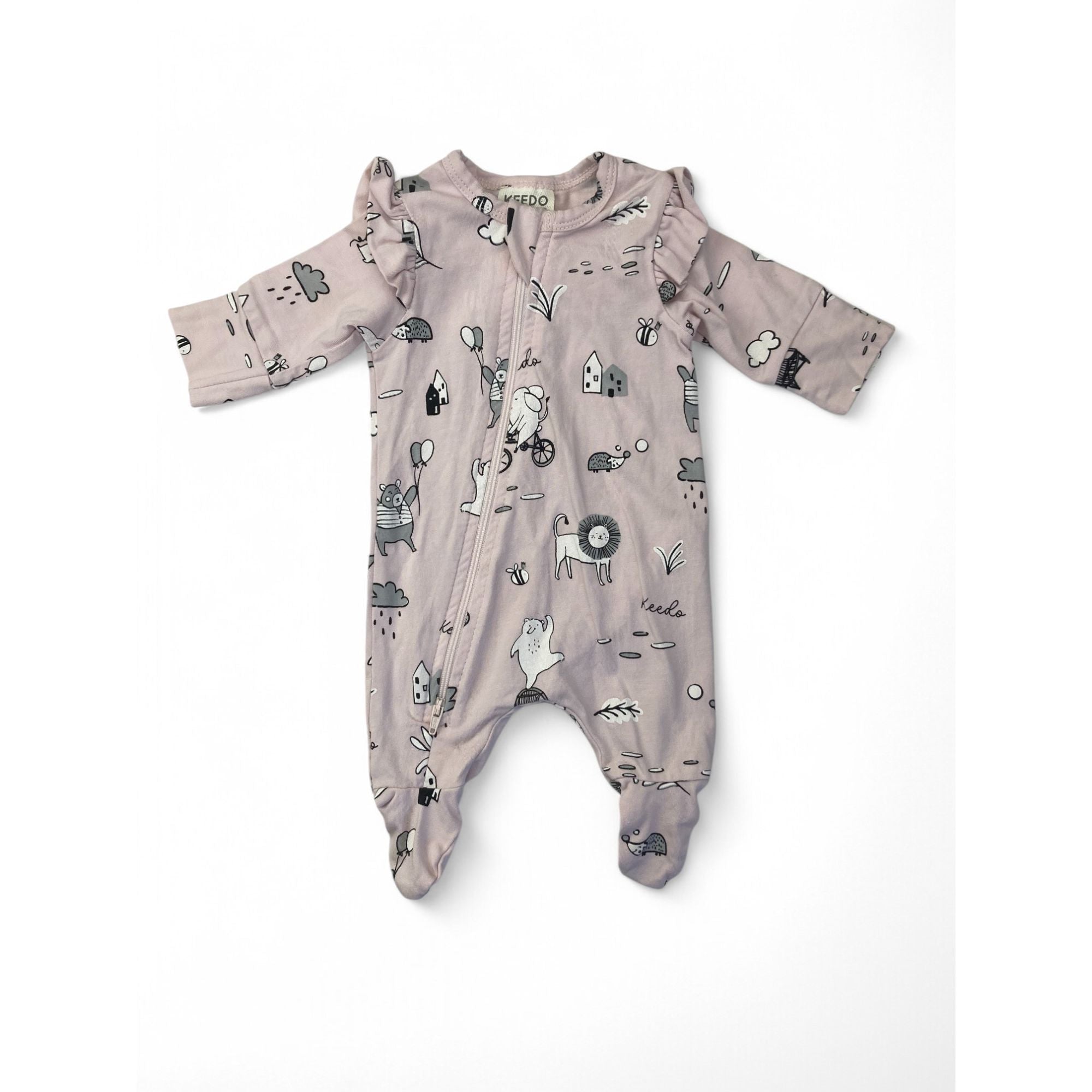 Prem Light Pink Circus Print Zip Onesie - Keedo