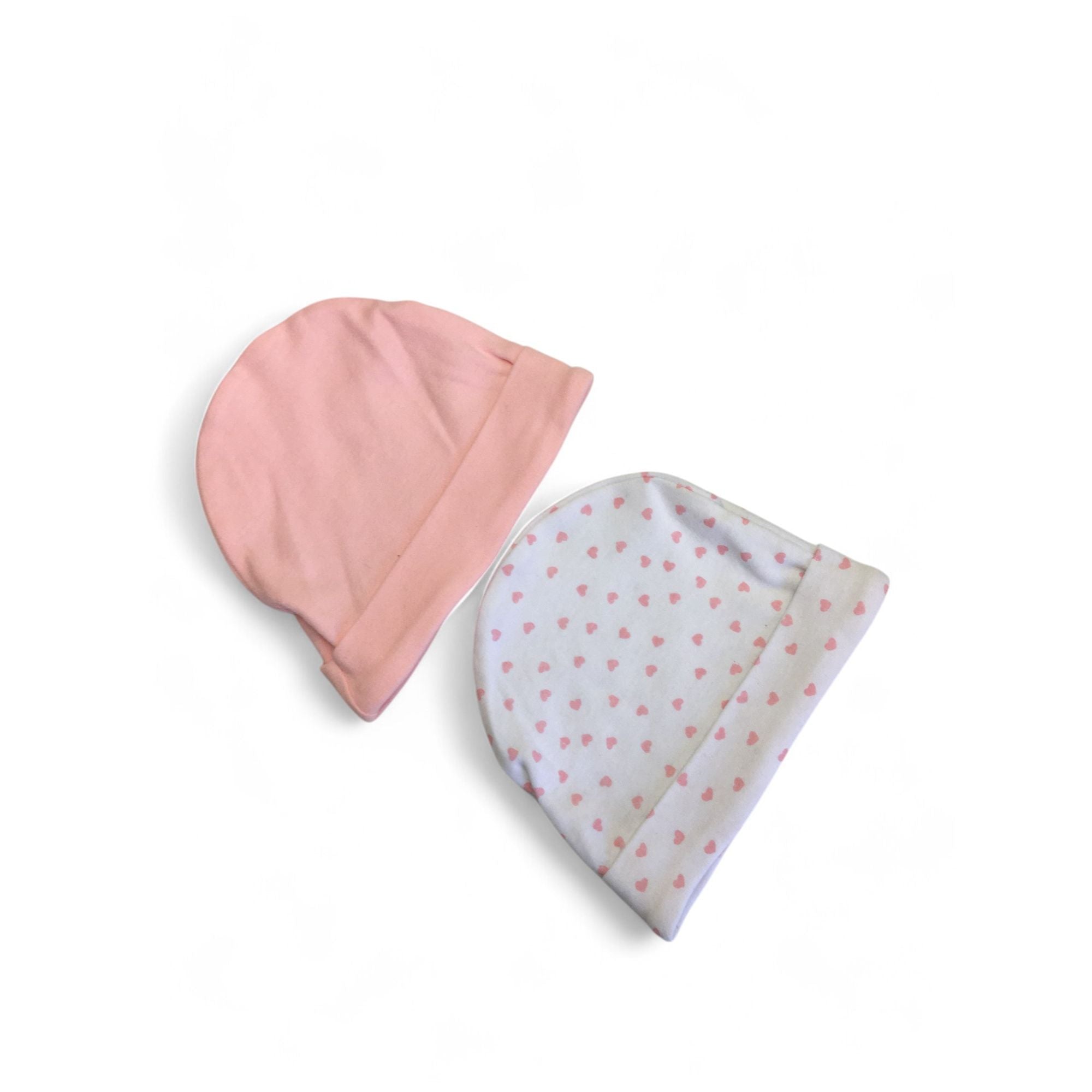 6-12M White & Pink Heart Beanies - OneTwoThree