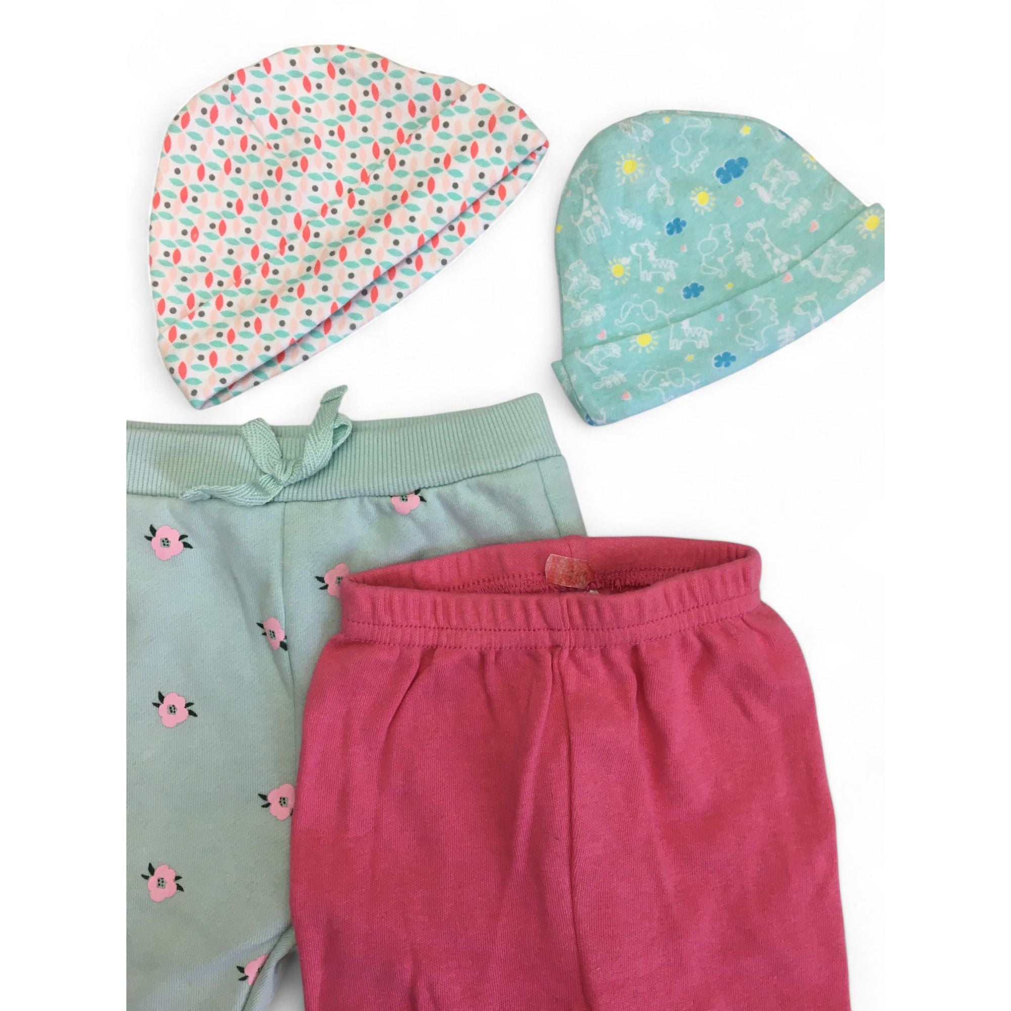 0-6M Mint Track Pants, Pink Leggings, Beanies - Tiny Tots, Carter's, Jet