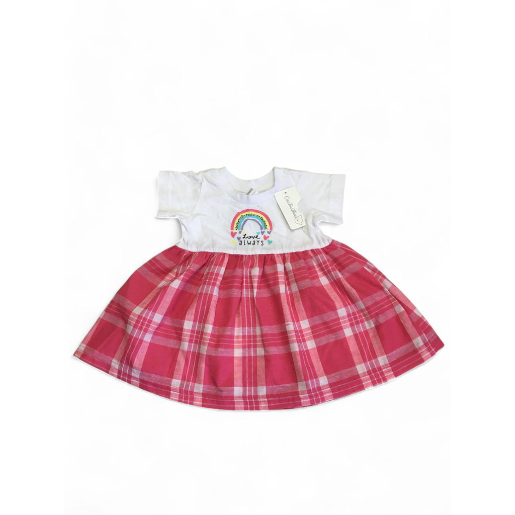3-6M White & Pink Check T Shirt Dress - OneTwoThree