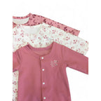 0-1M Pink Waffle Snap Floral Set Of Three Onesies - Shein