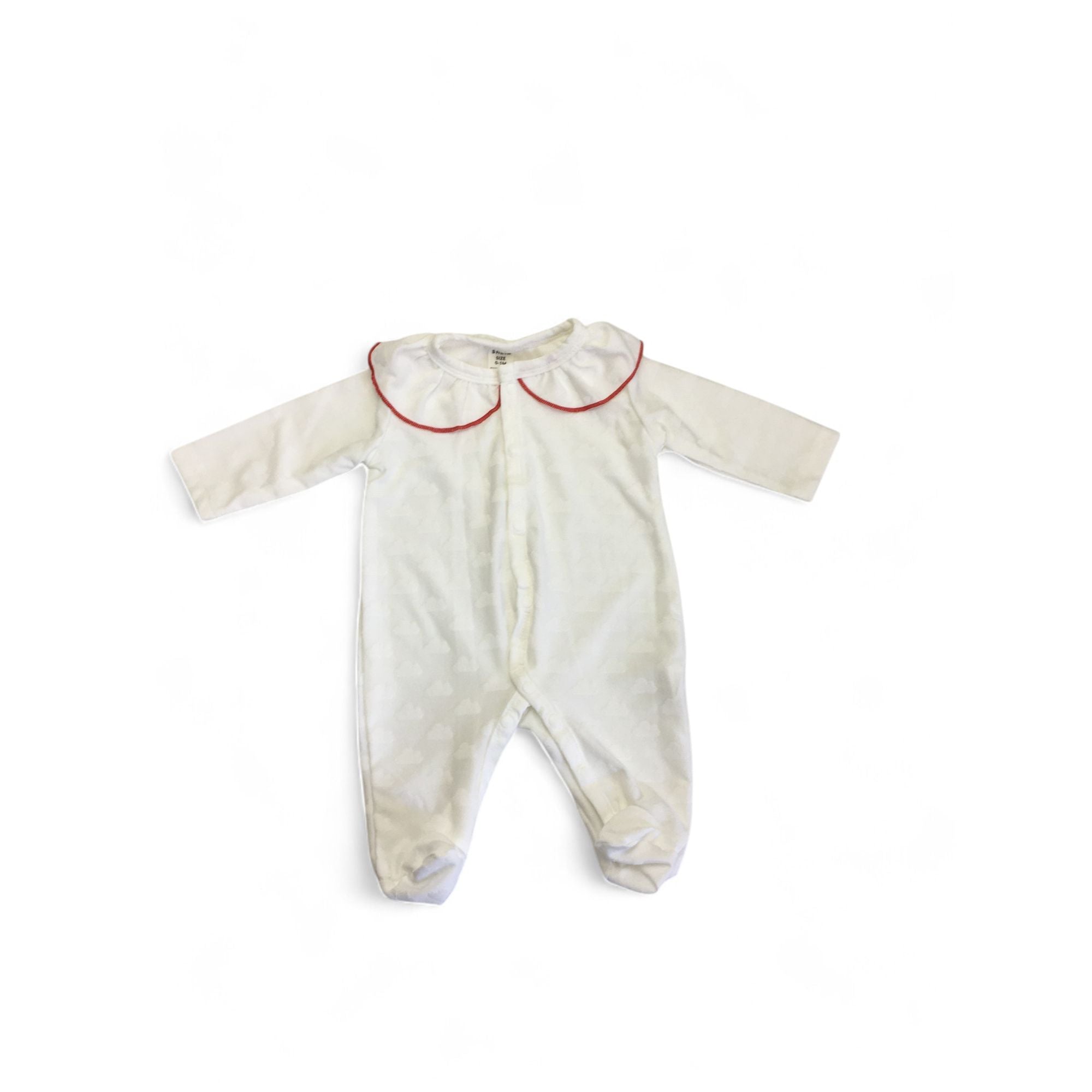 0-1M White Lightweight Collared Cloudy Snap Onesie - Shein