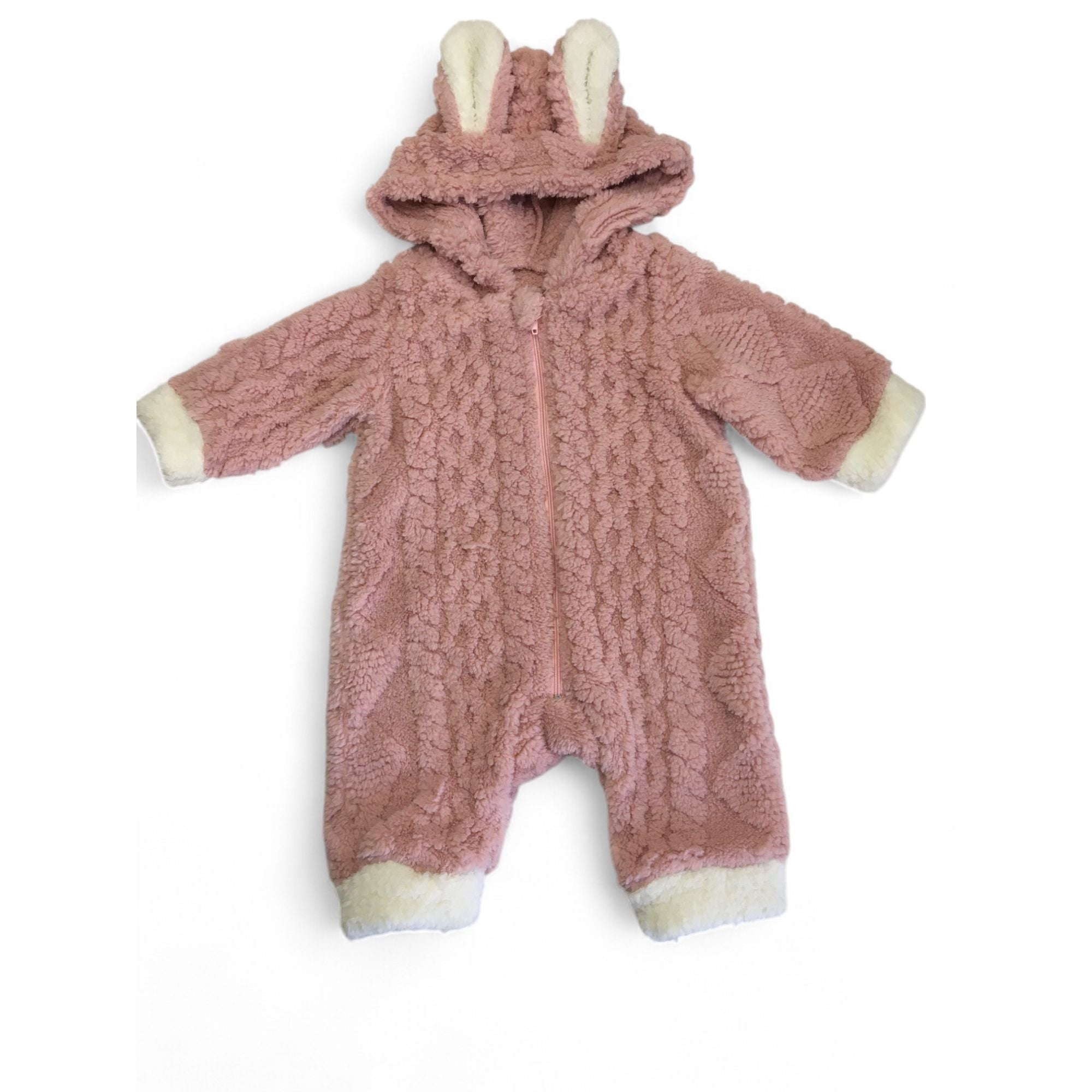 1-3M Dusty Pink Fleece Hooded Zip Onesie - Shein
