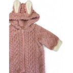 1-3M Dusty Pink Fleece Hooded Zip Onesie - Shein