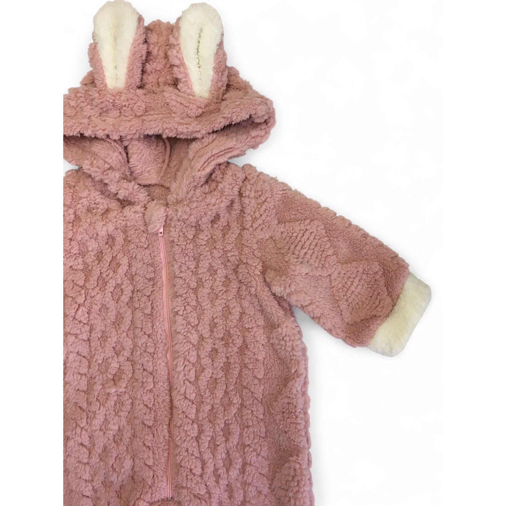 1-3M Dusty Pink Fleece Hooded Zip Onesie - Shein