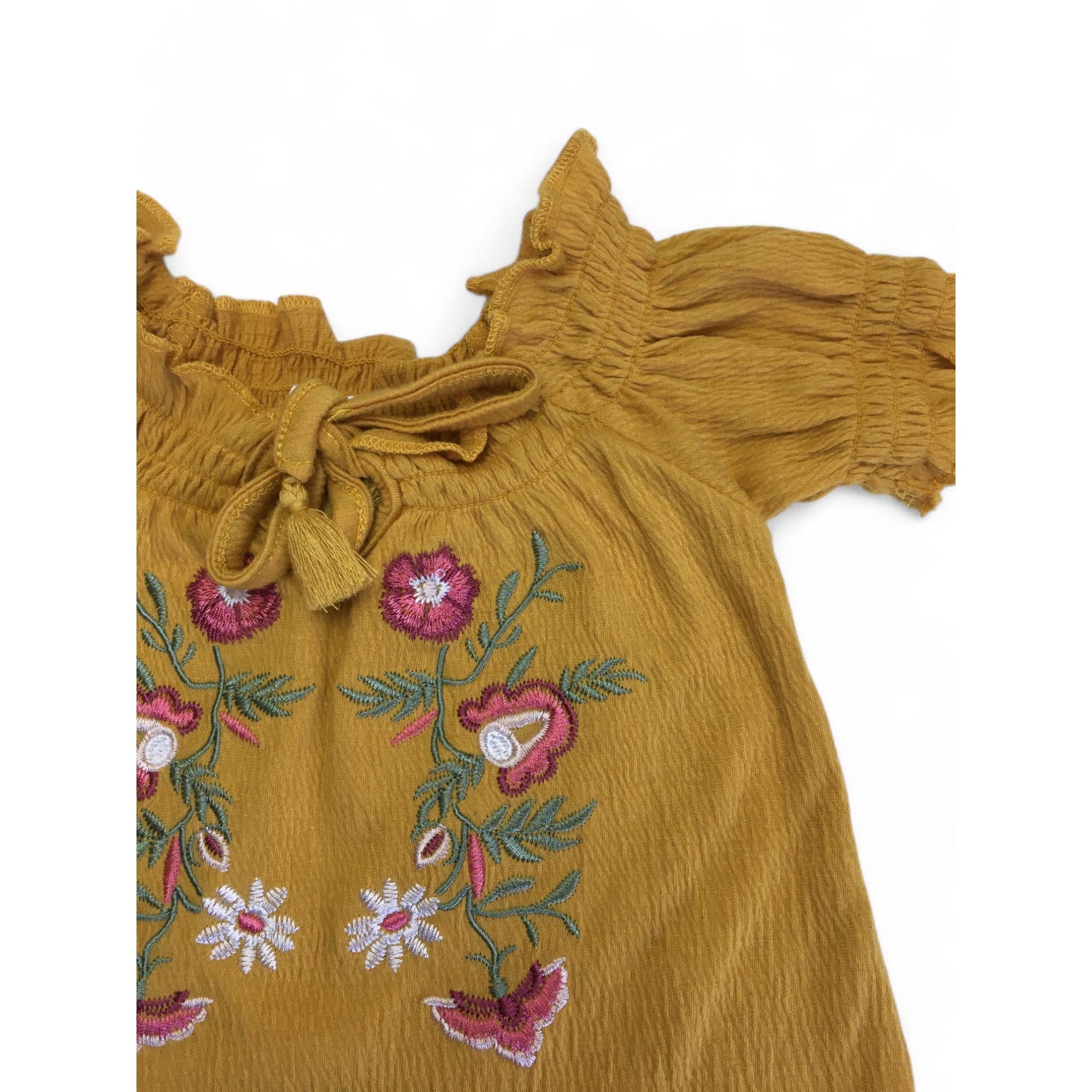 3-6M Mustard Embroidered Peasant Blouse - Ackermans