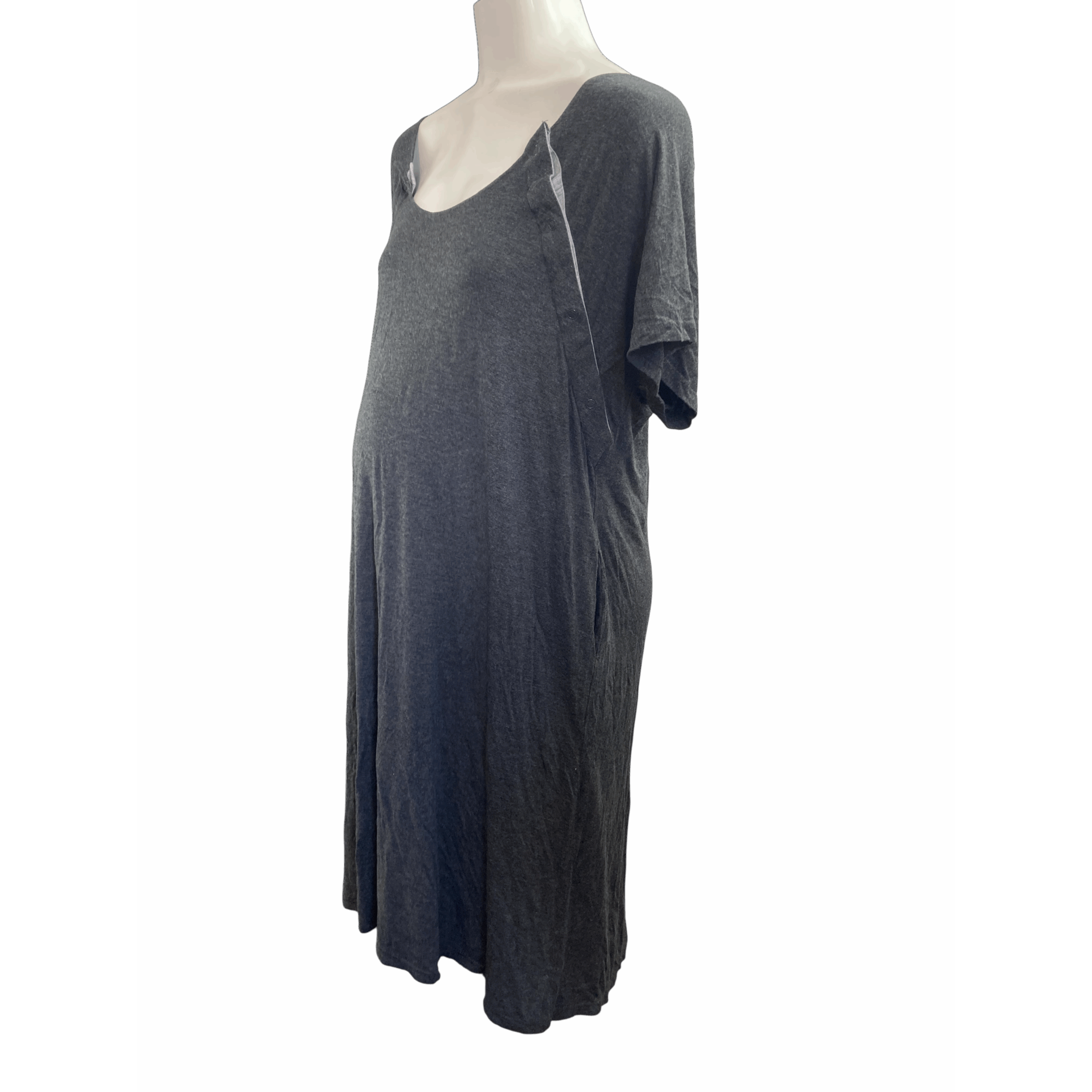 One Size - Dark Grey Viscose Maternity & Nursing Labour Gown - Frida