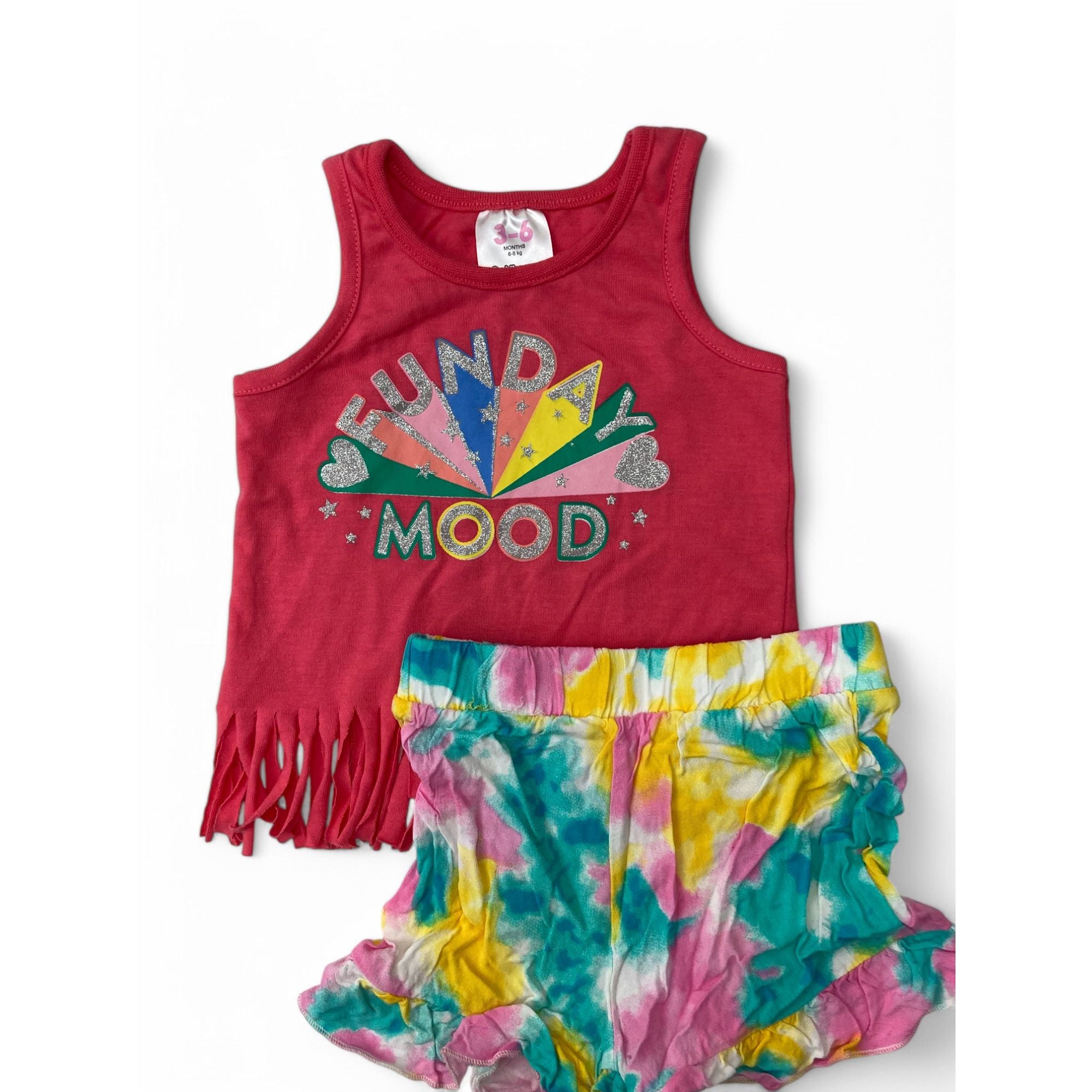 3-6M Cerise Pink Fringe Top & Tie Dye Shorts - Cuddlesome