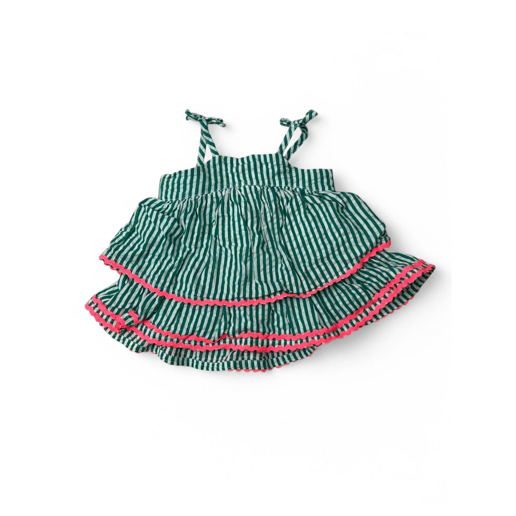 0-3M Green & White Stripe Tiered Strappy Tunic - Clicks