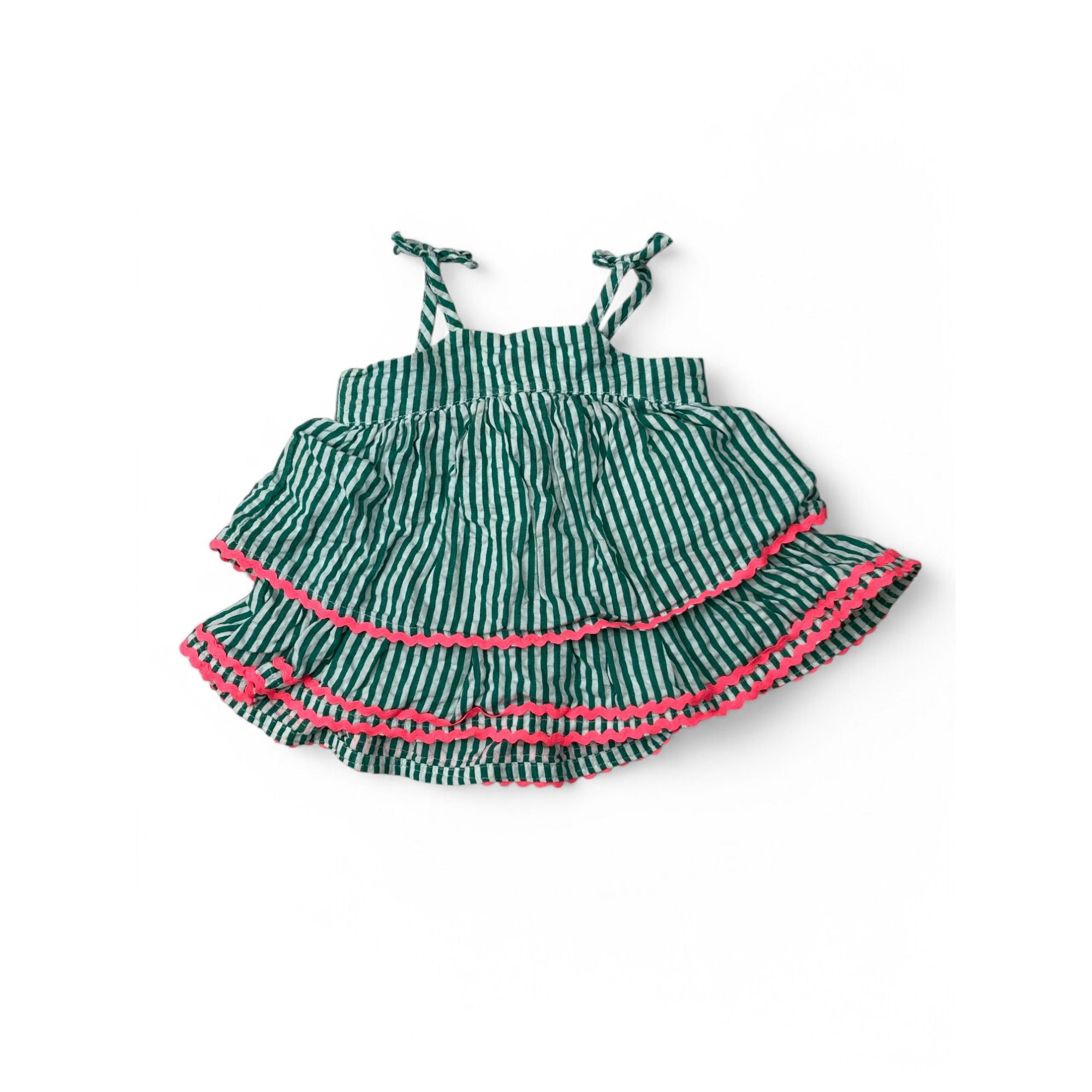 0-3M Green & White Stripe Tiered Strappy Tunic - Clicks