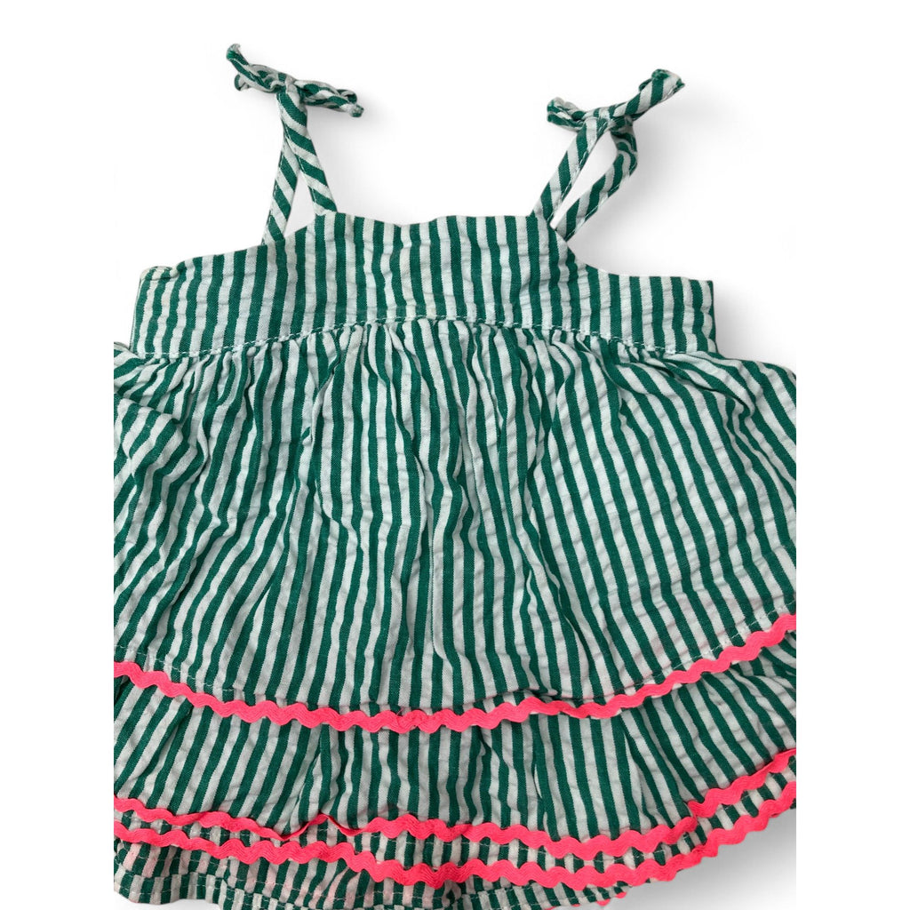 0-3M Green & White Stripe Tiered Strappy Tunic - Clicks