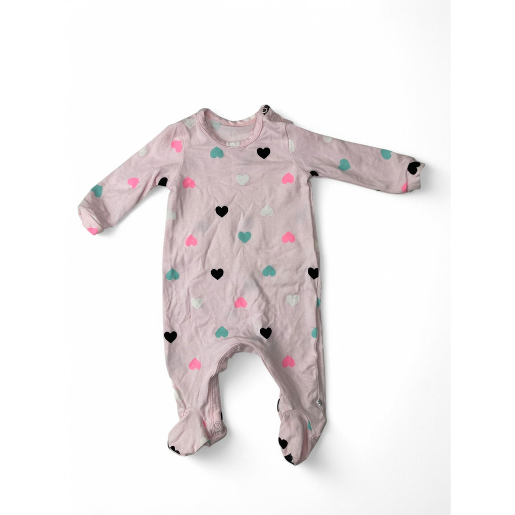 1-3M Pink Heart Footed Onesie - Woolworths