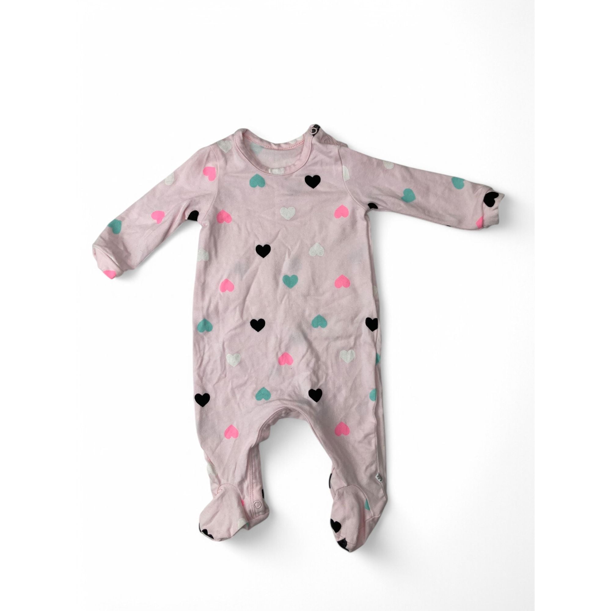 1-3M Pink Heart Footed Onesie - Woolworths