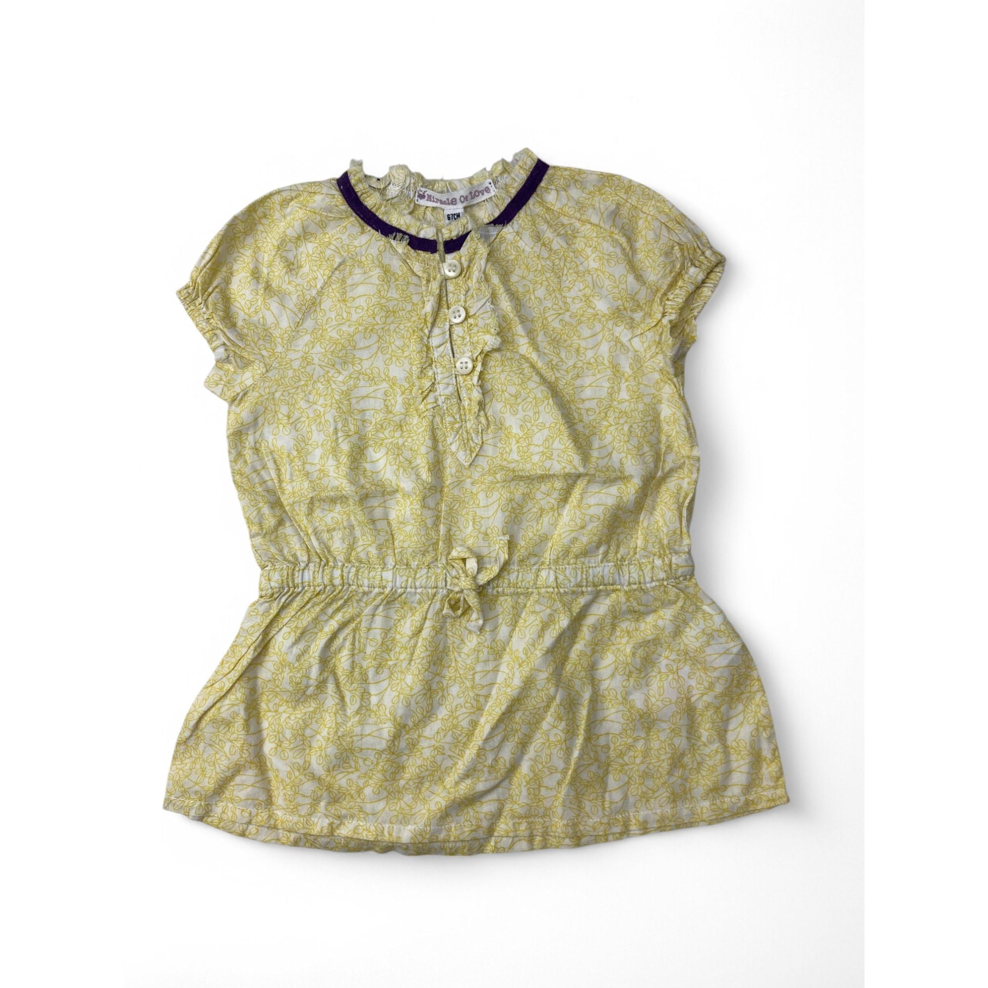 6M Yellow Drawstring Leaves Print Tunic - Miracle Of Love