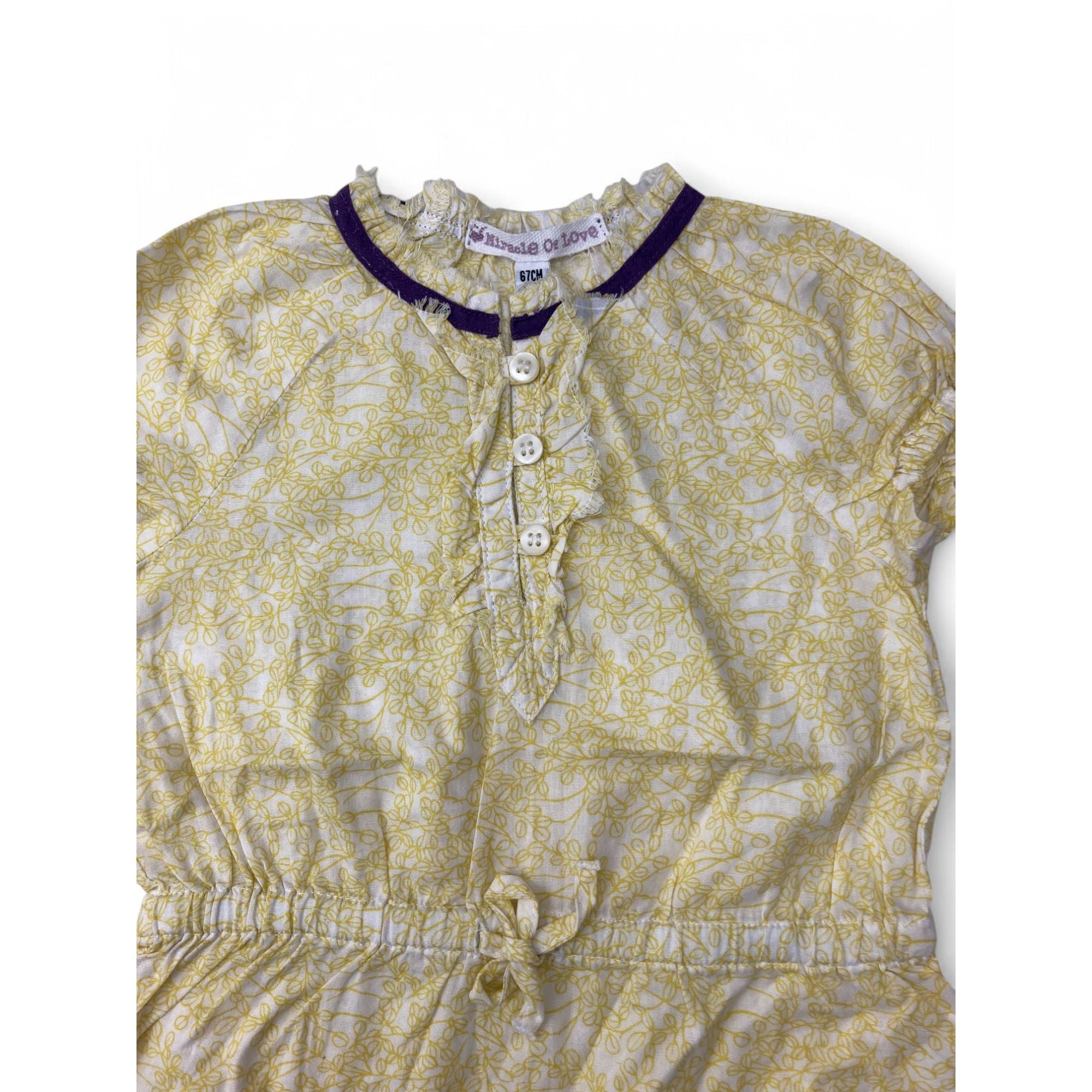 6M Yellow Drawstring Leaves Print Tunic - Miracle Of Love