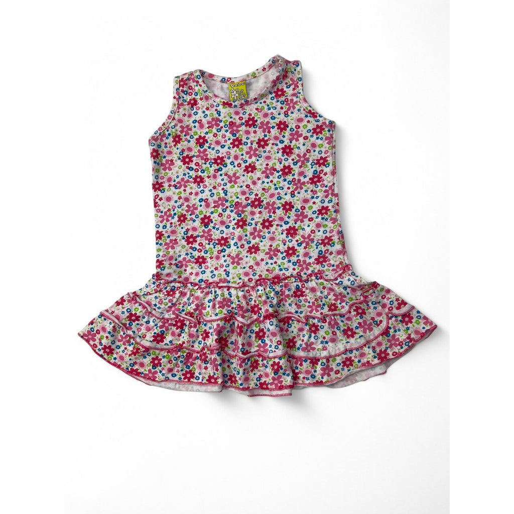 6-12M White & Pink Floral Drop Waist Sleeveless Dress - Babe