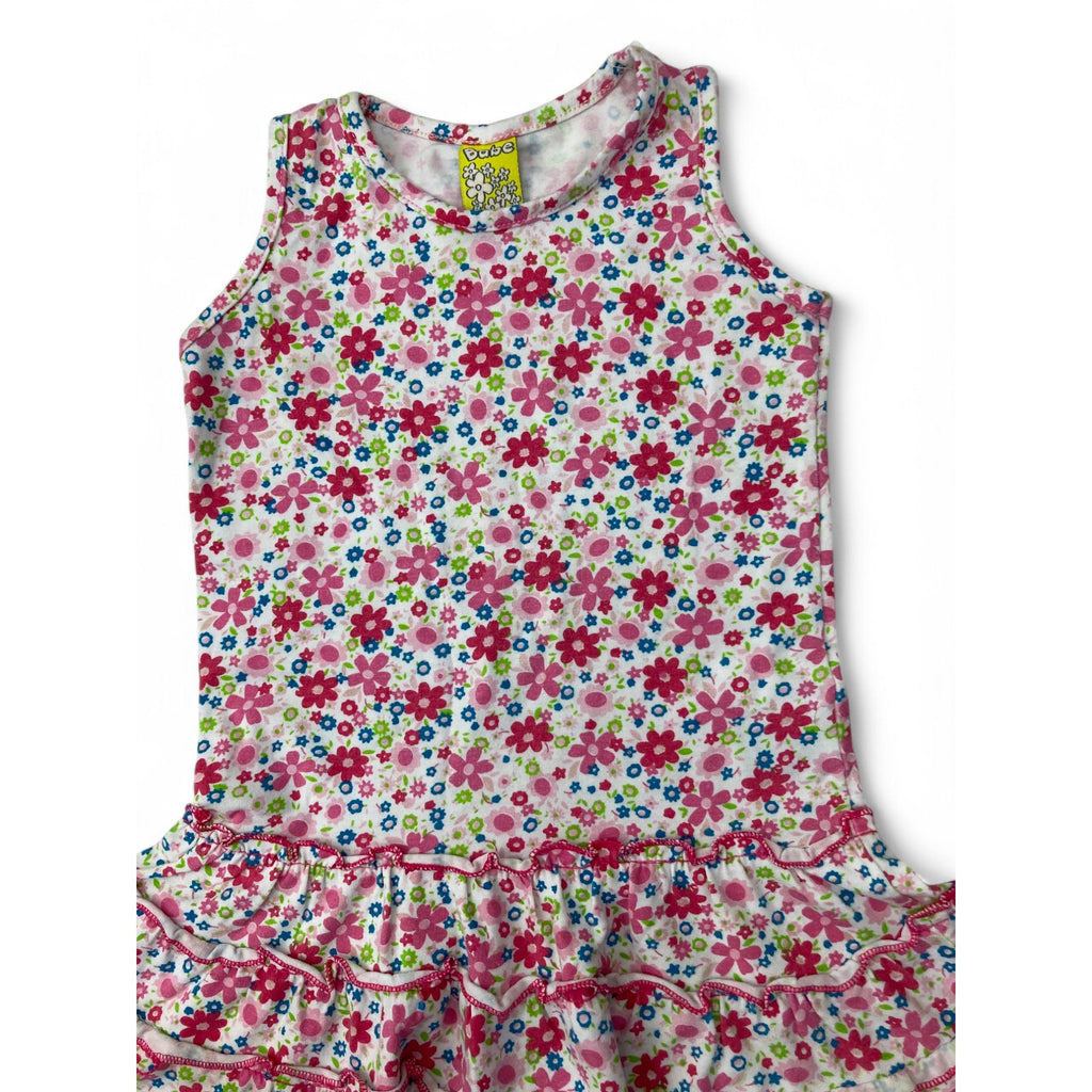6-12M White & Pink Floral Drop Waist Sleeveless Dress - Babe