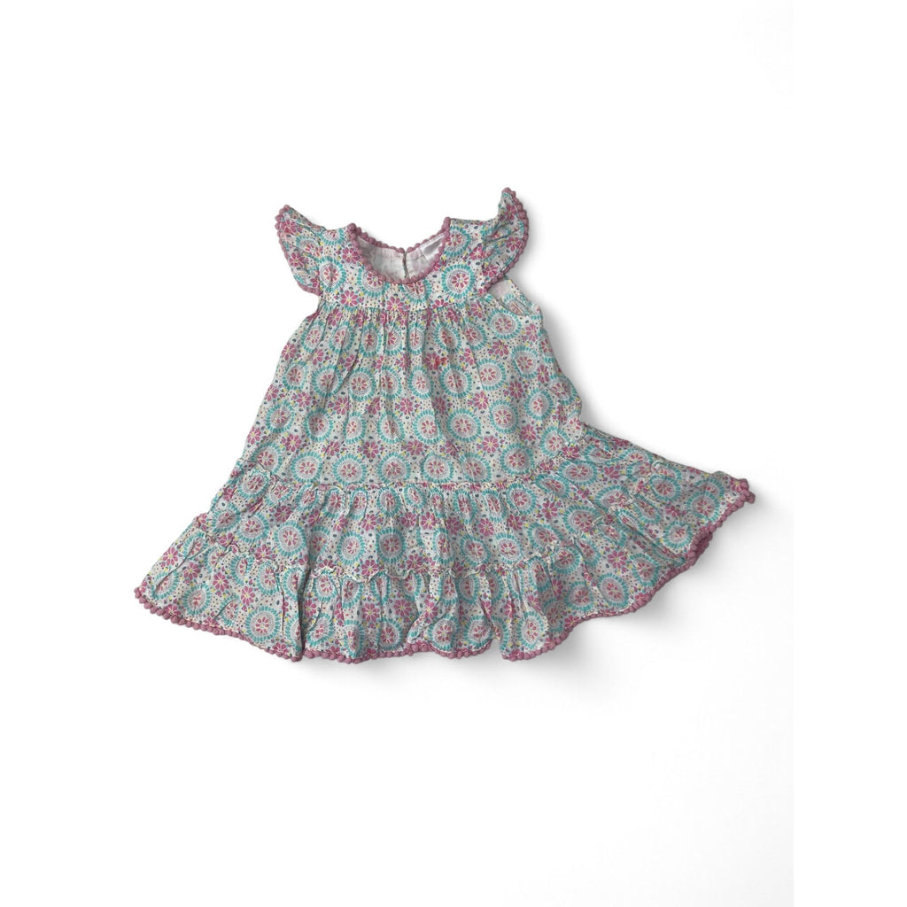 9-12M Pastel Geometric Print Tiered Cotton Dress - 123