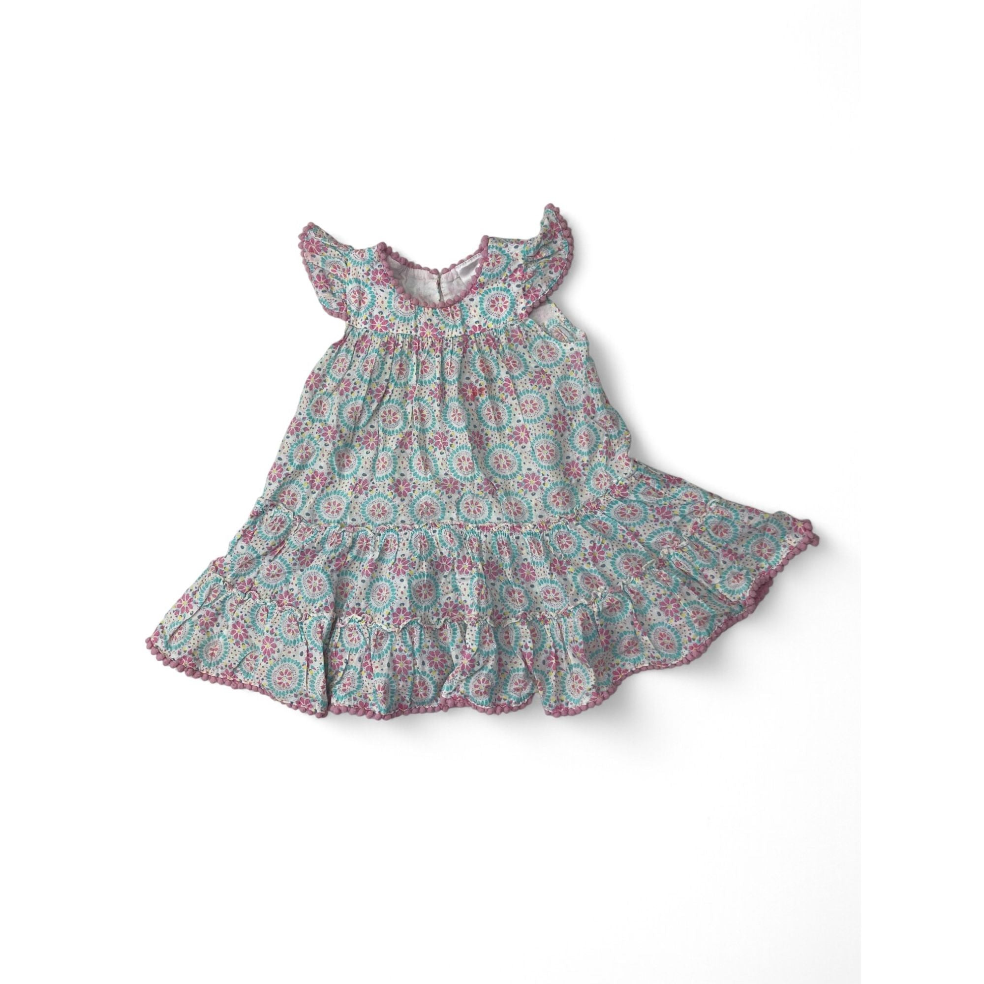 9-12M Pastel Geometric Print Tiered Cotton Dress - 123