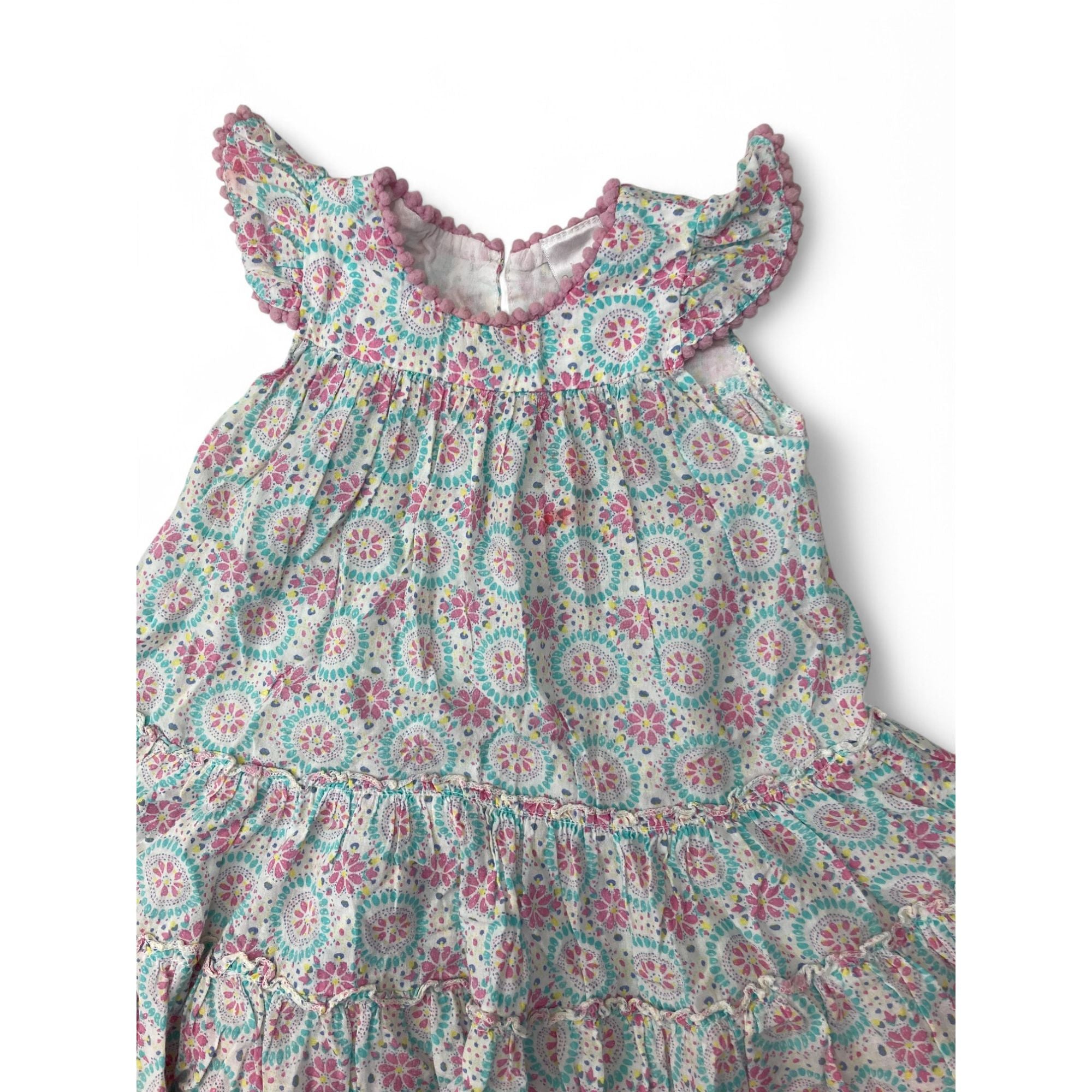 9-12M Pastel Geometric Print Tiered Cotton Dress - 123