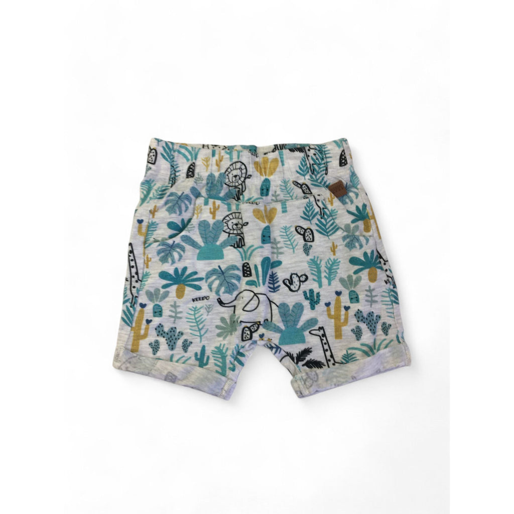 3-6M Grey & Blue Jungle Animal Shorts - Keedo