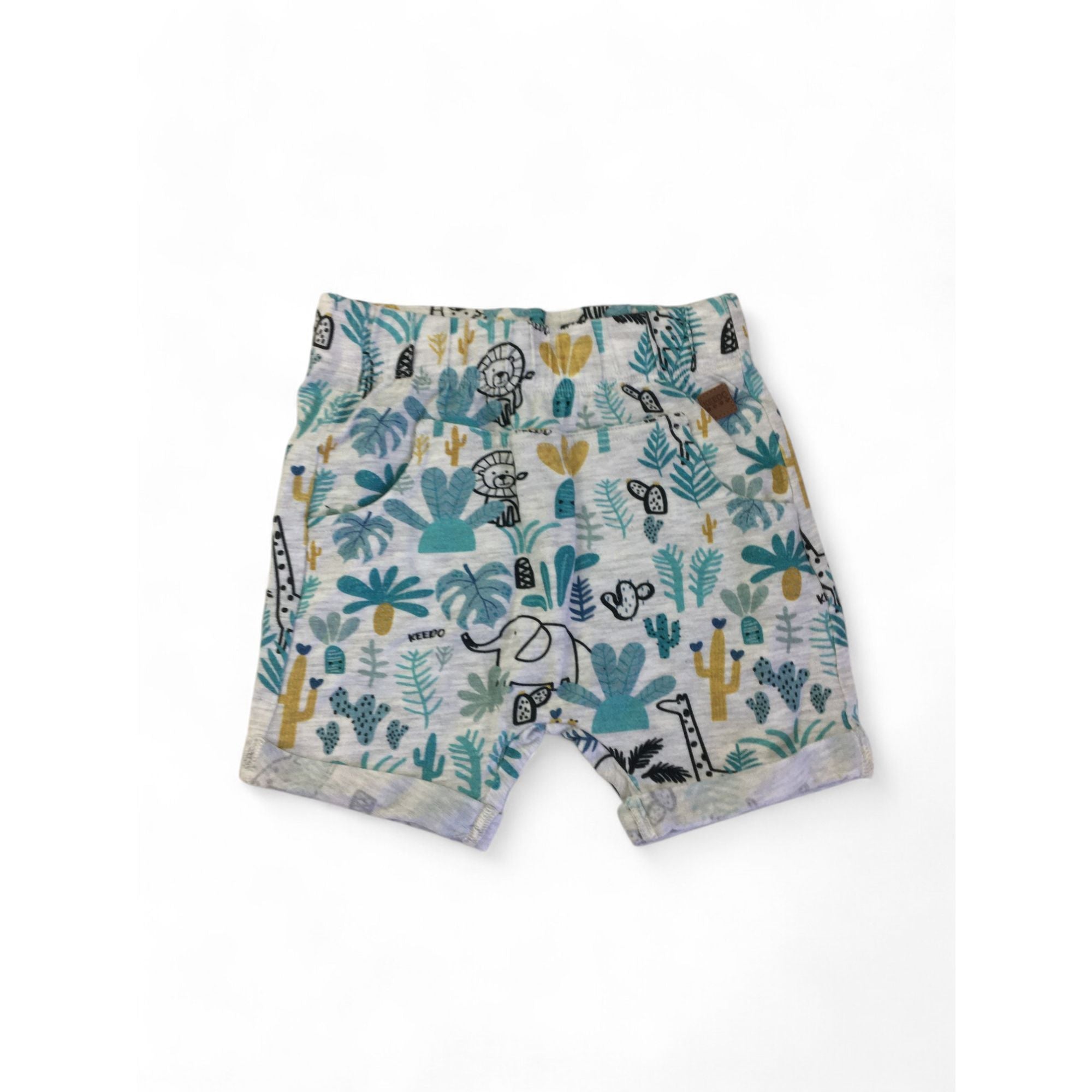 3-6M Grey & Blue Jungle Animal Shorts - Keedo