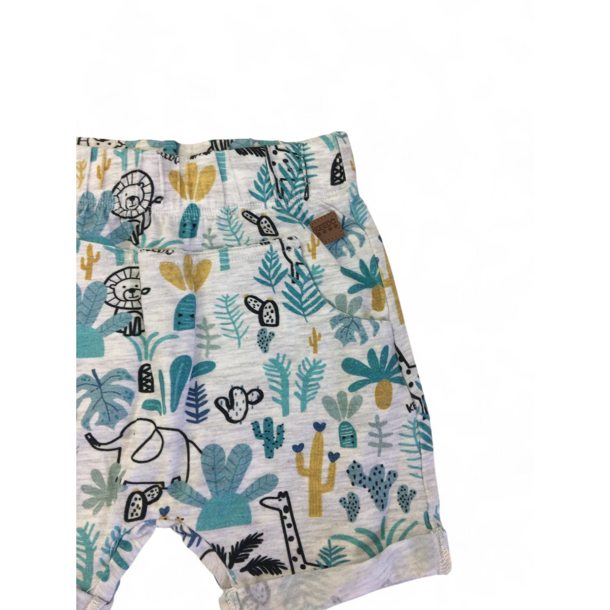 3-6M Grey & Blue Jungle Animal Shorts - Keedo