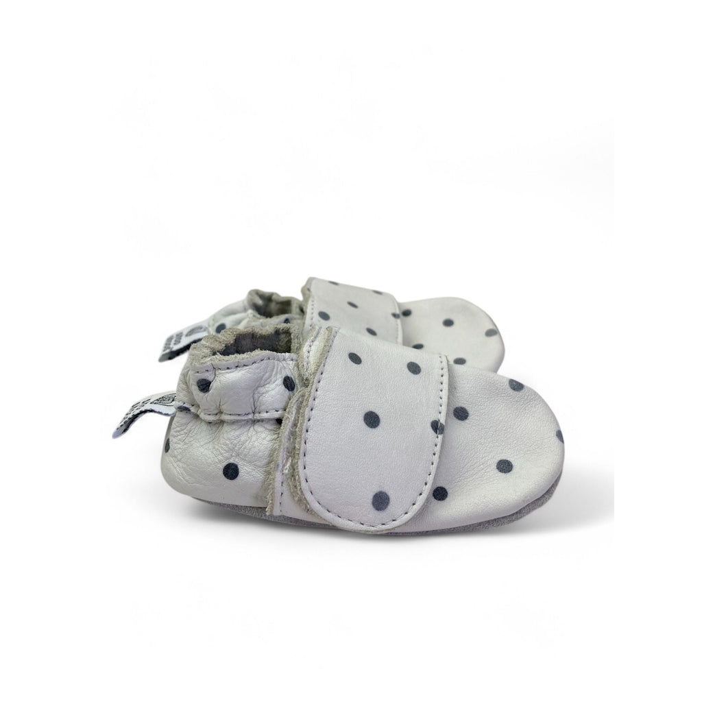 0-3M White & Grey Leather Velcro Slippers - Shooshoos