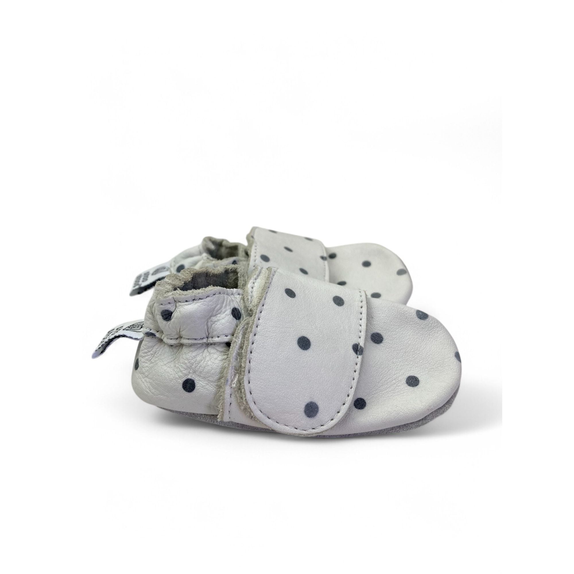0-3M White & Grey Leather Velcro Slippers - Shooshoos
