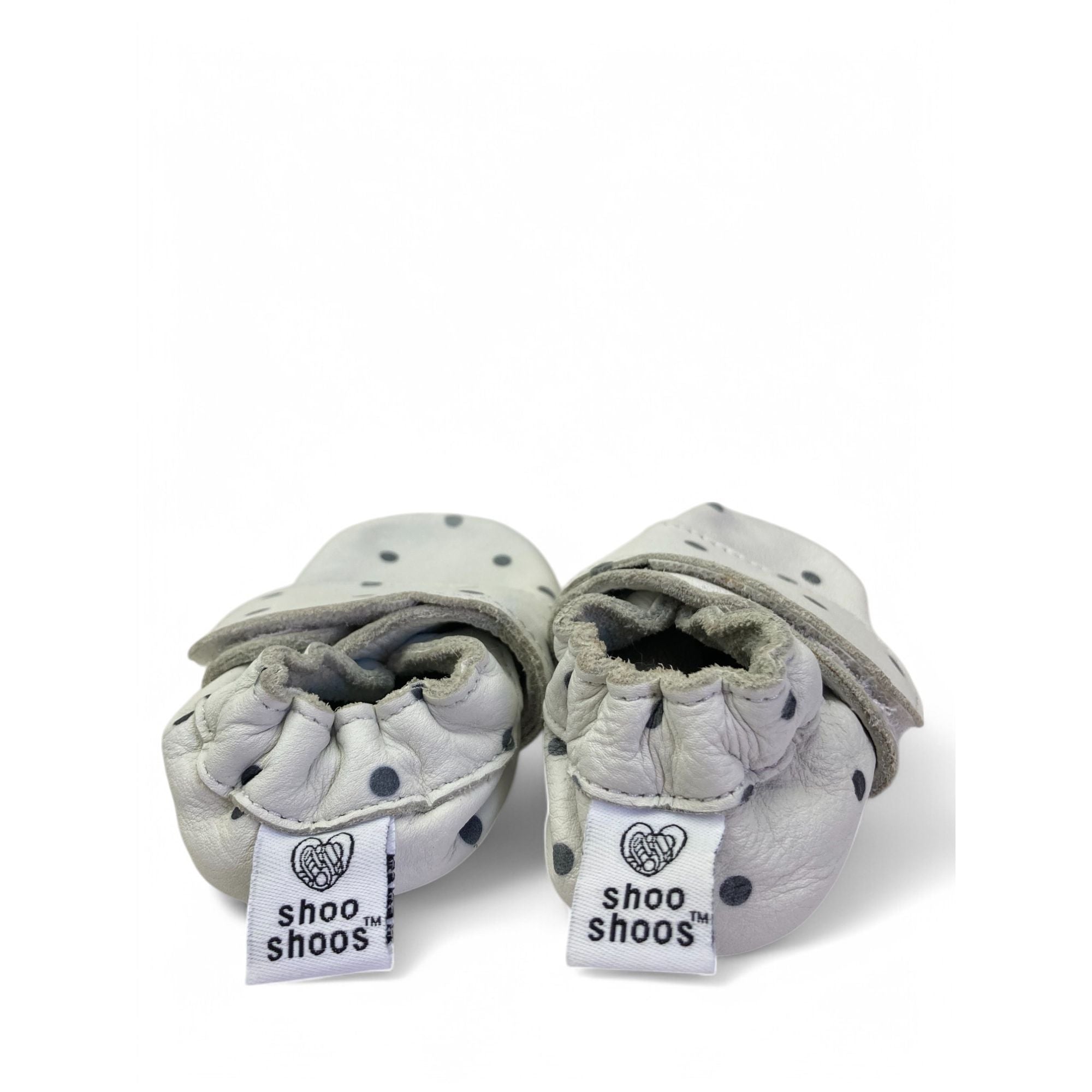 0-3M White & Grey Leather Velcro Slippers - Shooshoos