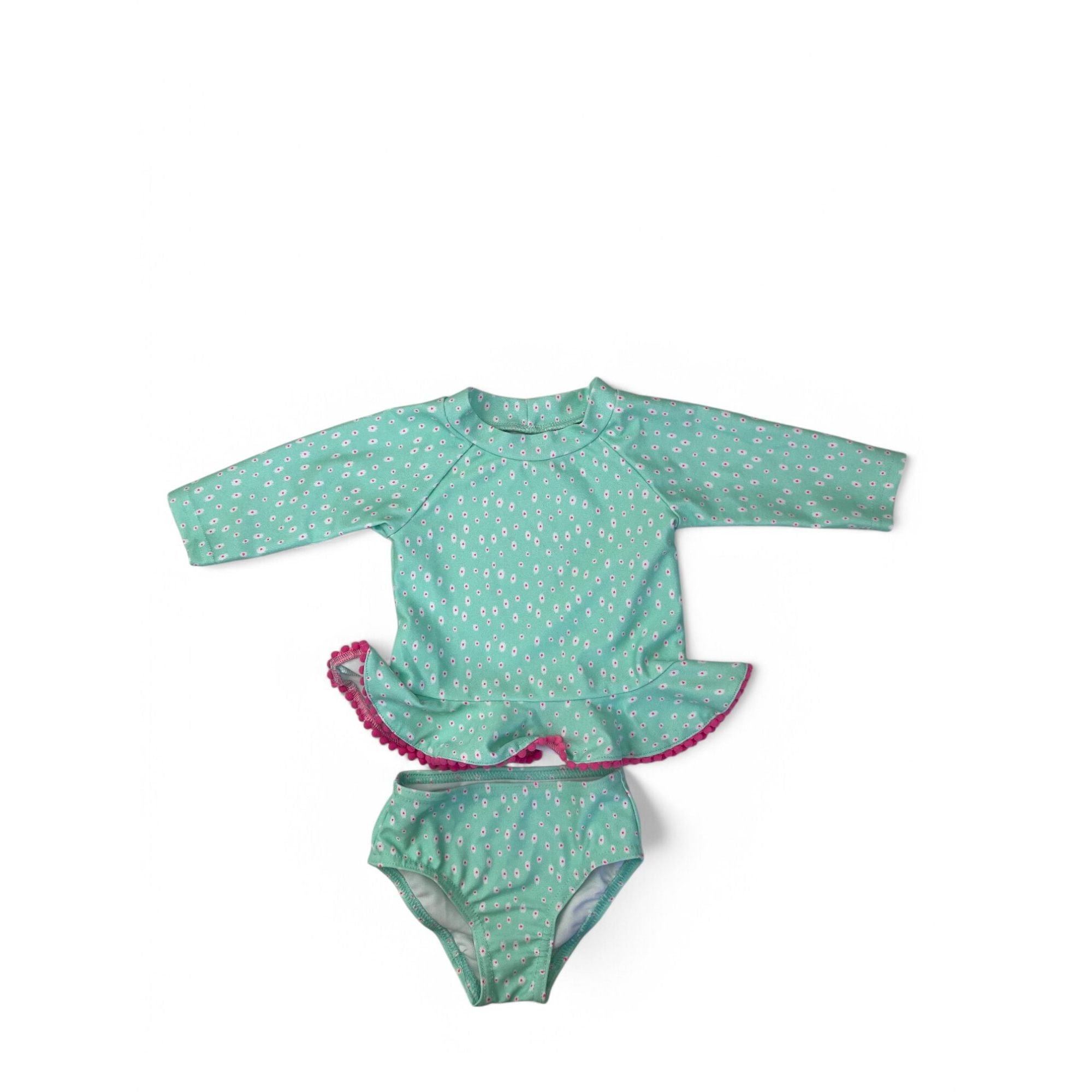 1-3M Green & Pink Detail Peplum Swimsuit & Bottoms Set - Woolworths