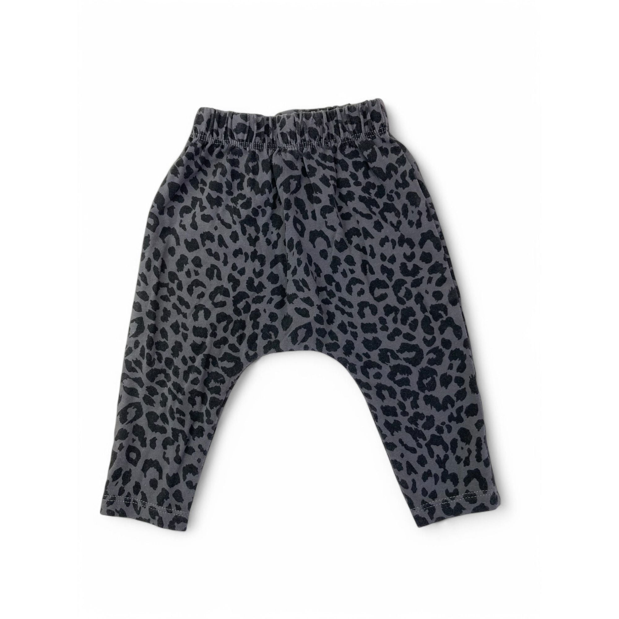 0-3M Grey & Black Leopard Harem Leggings - Cotton On