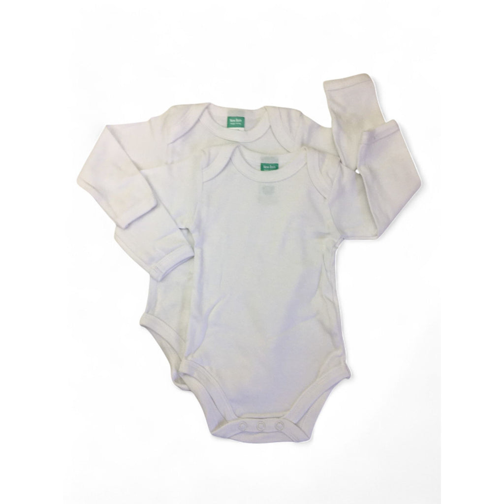 Newborn White Long Sleeve Bodysuits - Ackermans