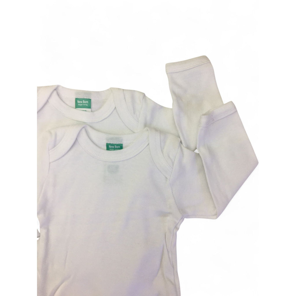 Newborn White Long Sleeve Bodysuits - Ackermans