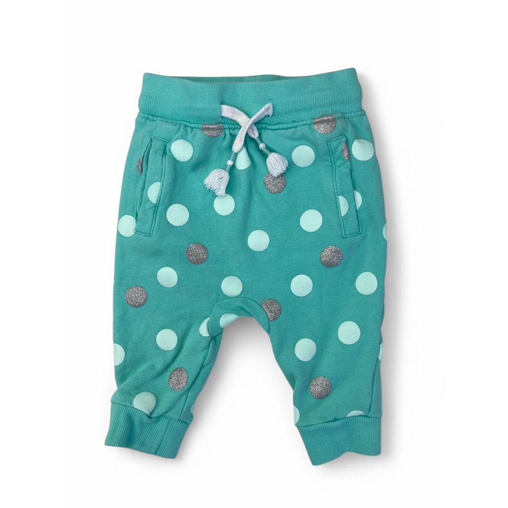 3-6M Aqua Glitter Dotted Track Pants - Woolworths