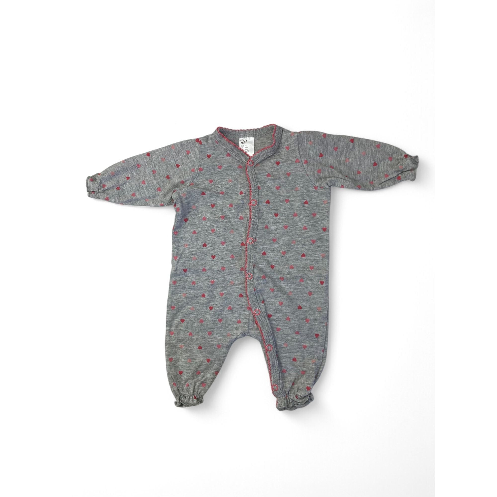 US 0-1M Grey & Pink Heart Snap Onesie - H&M