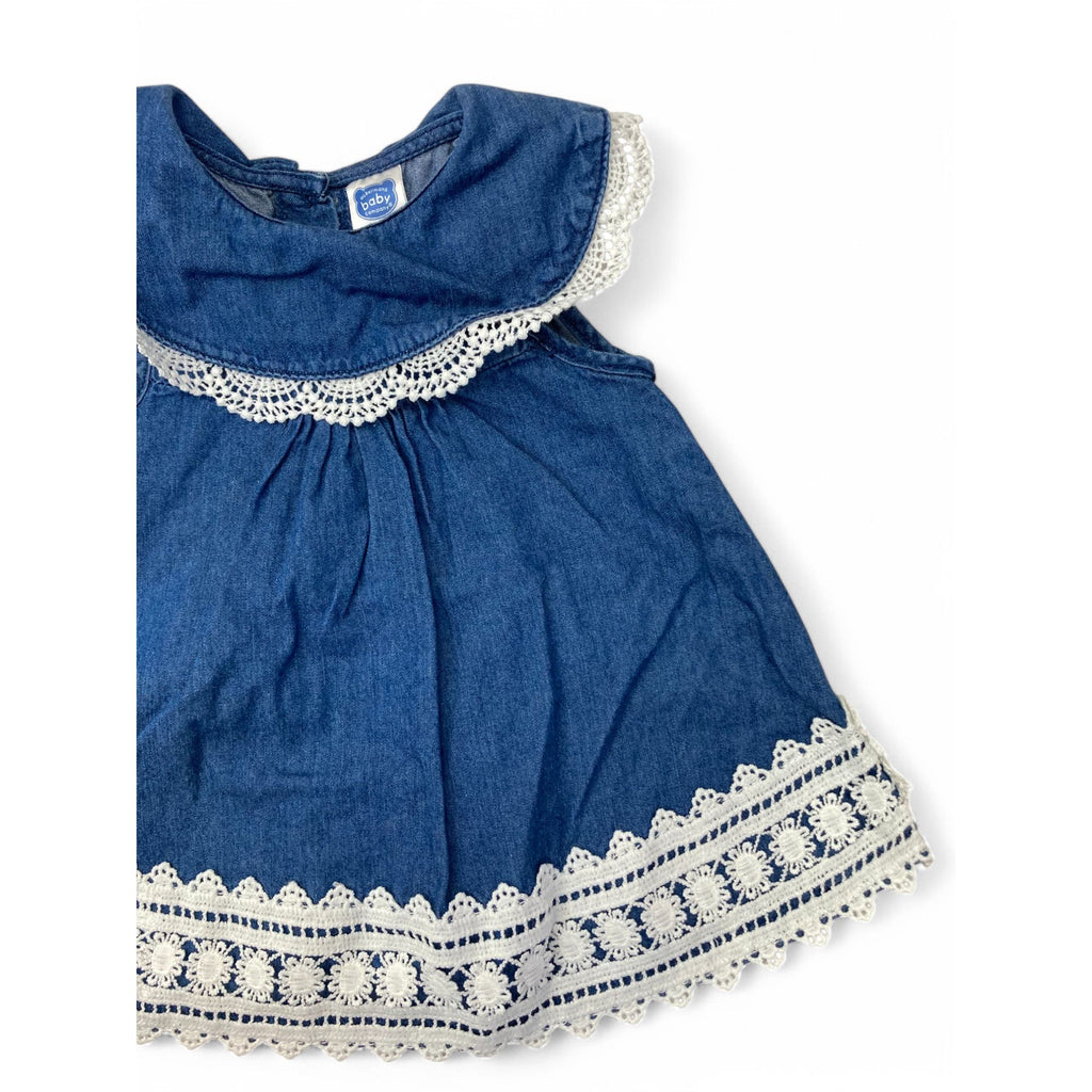0-3M Dark Blue Denim & Lace Trim Dress - Ackermans
