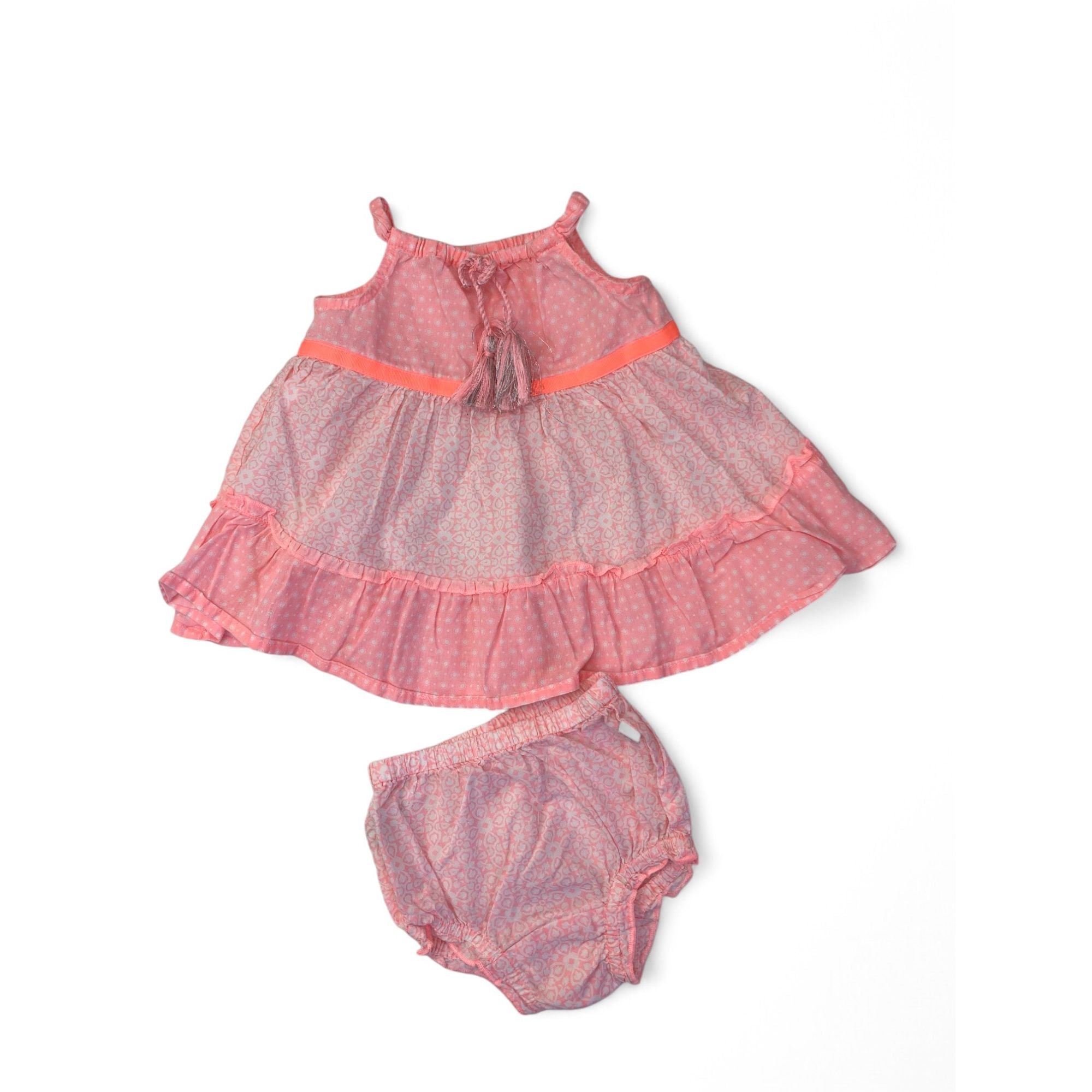 1-3M Coral Strappy Tiered Dress & Bloomer - Woolworths