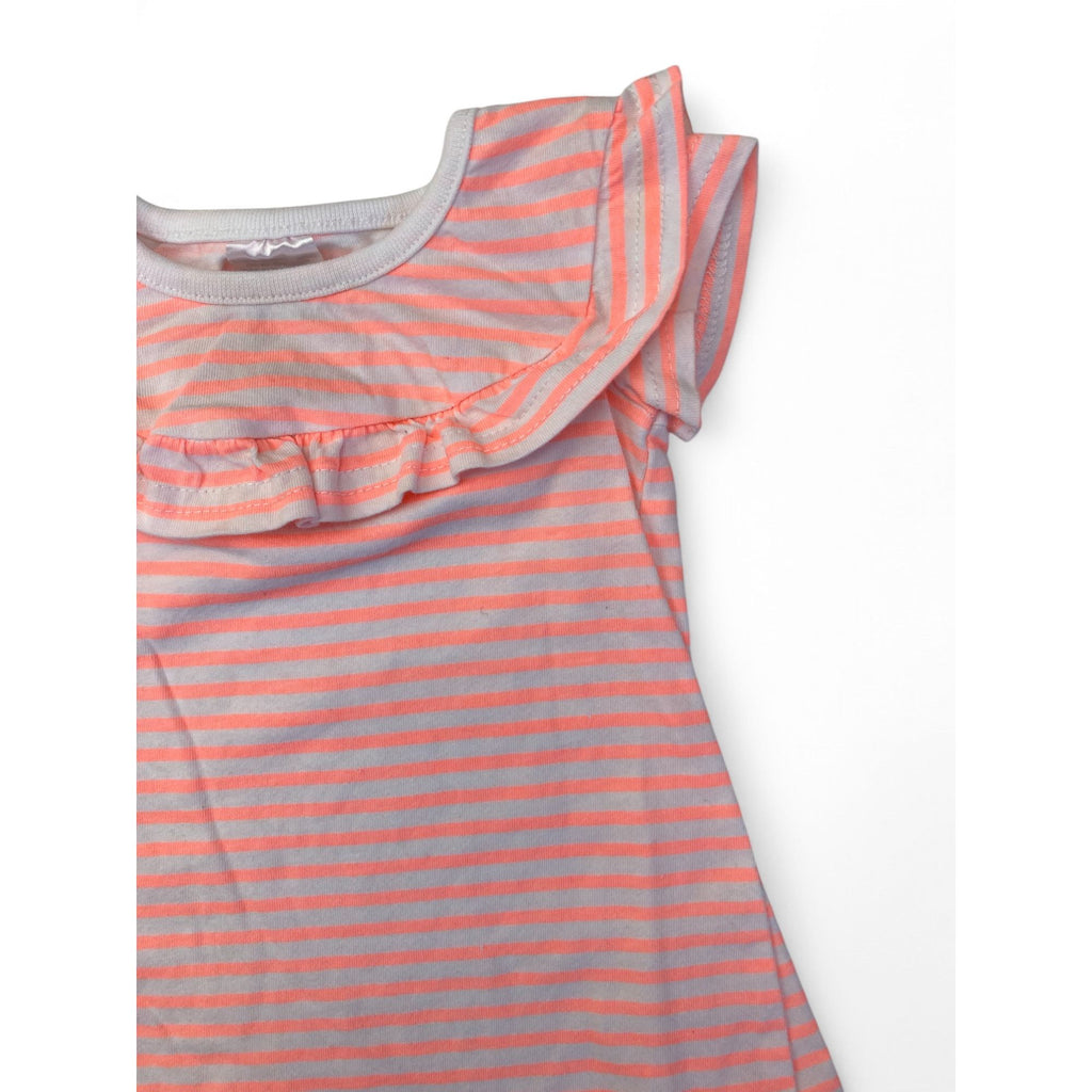 3-6M Coral & White Stripe Frill Detail T Shirt Dress - Edgars